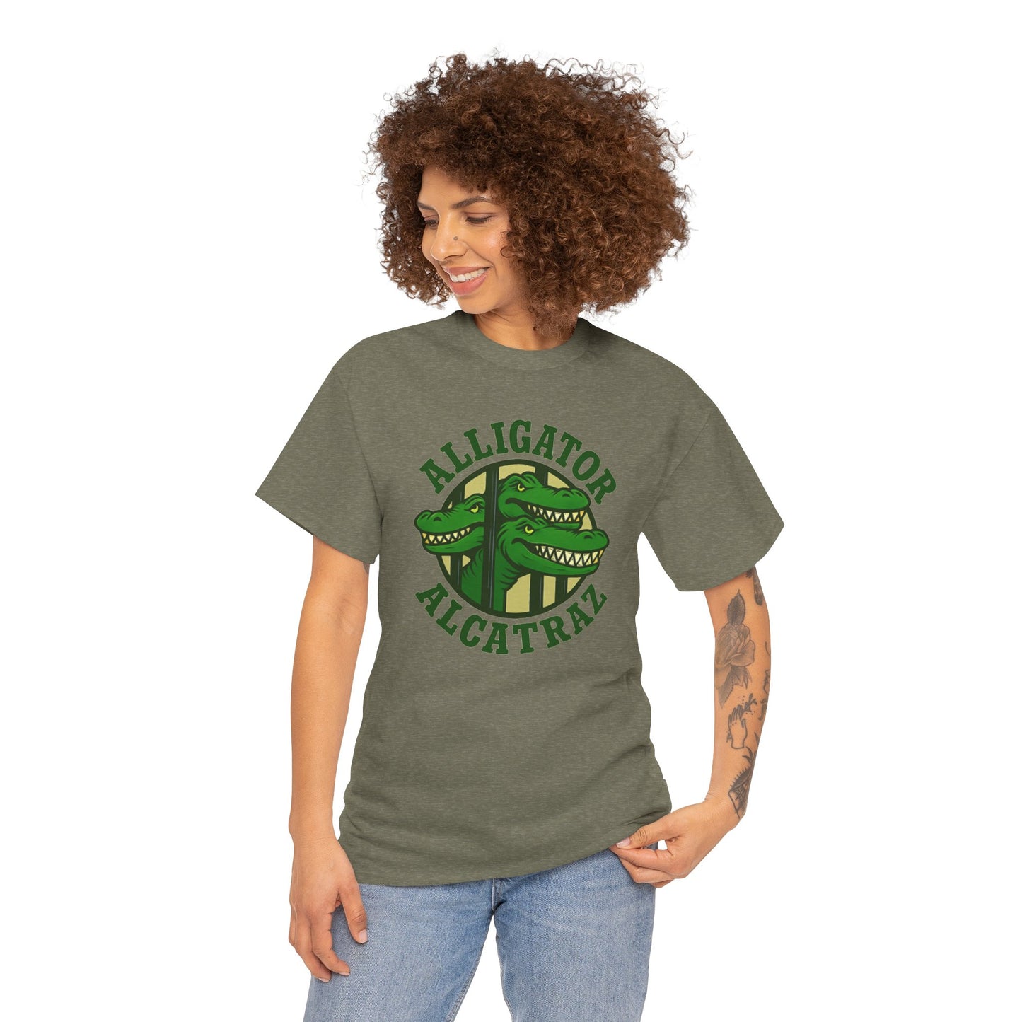 Alligator Alcatraz Unisex Heavy Cotton Tee, Fun Graphic Tee, Casual Wear, Gift for Animal Lovers, Summer Fashion, Unique T-Shirt