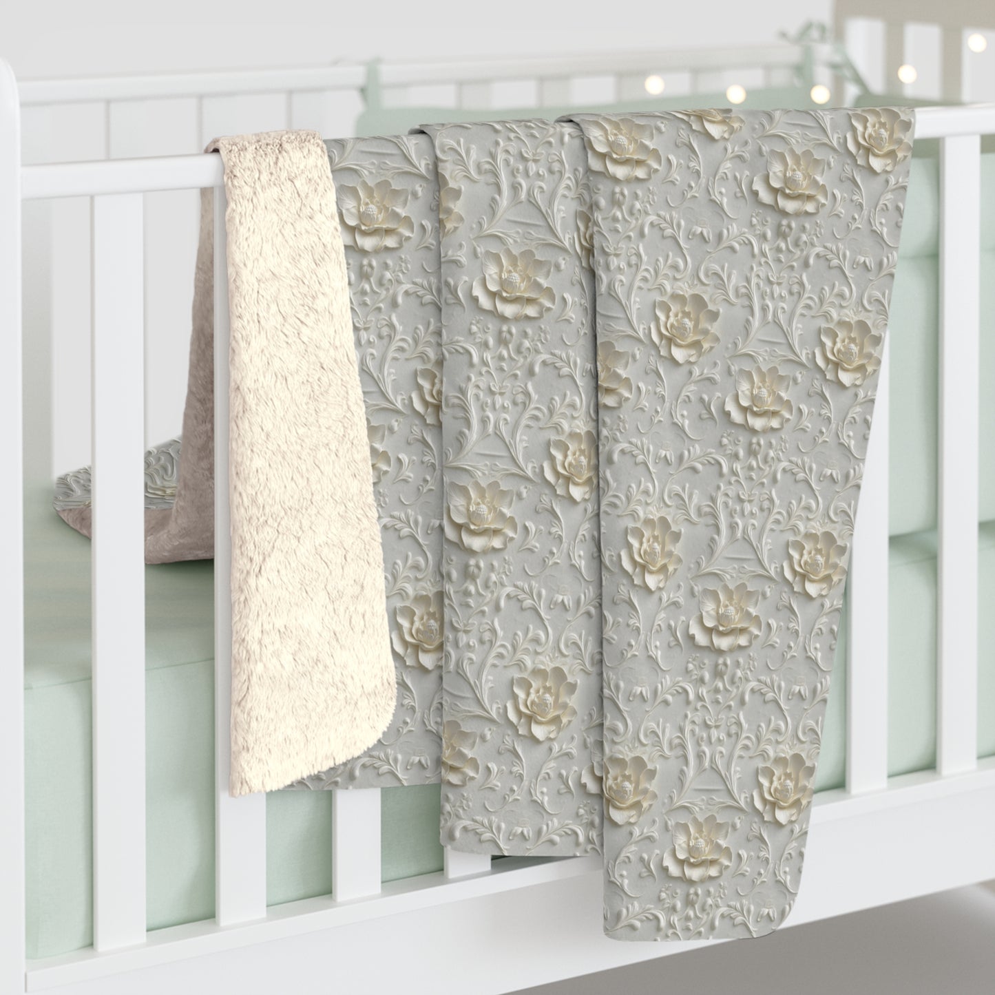 Sherpa Fleece Blanket - Wedding Pattern Silky White Yellow Hints