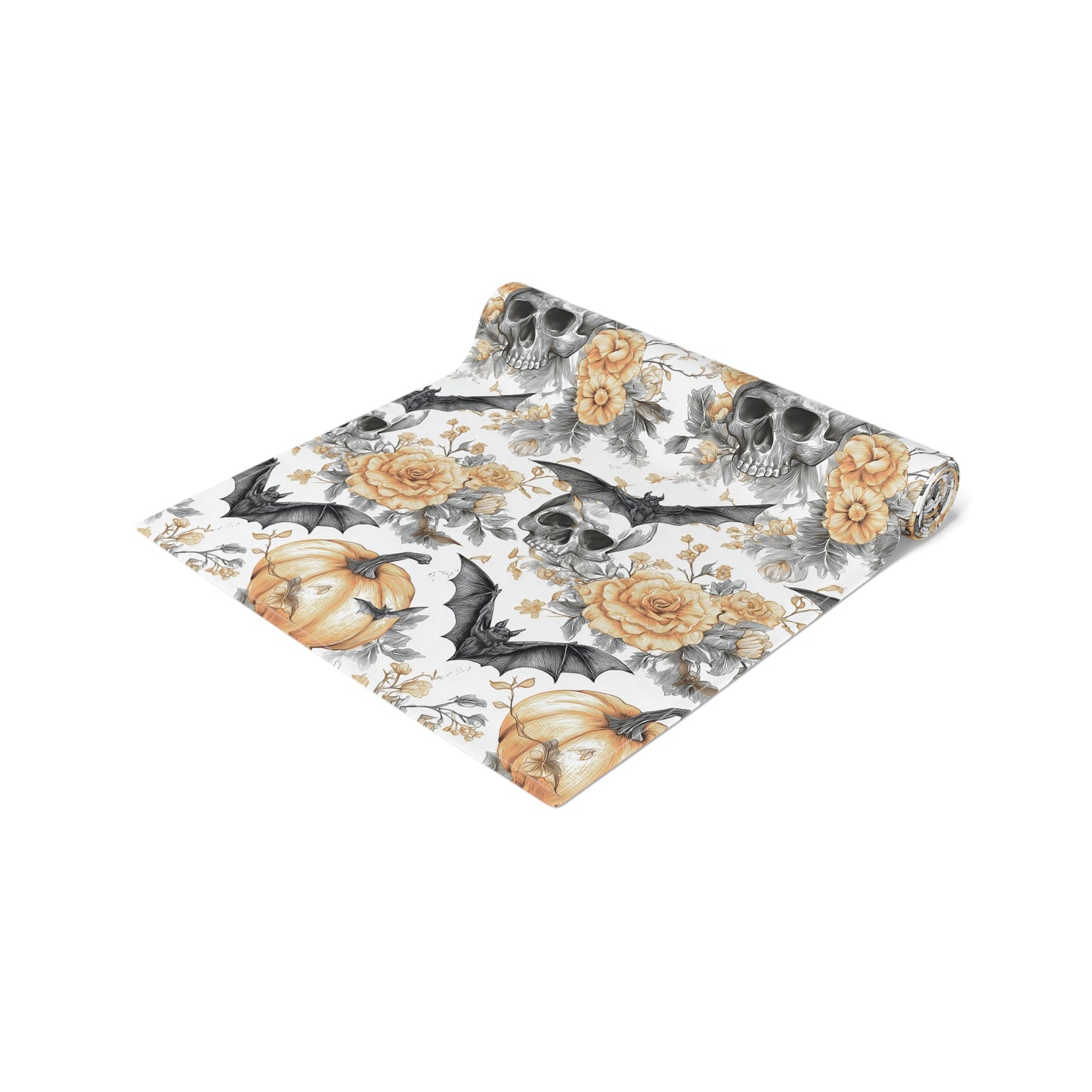 Halloween Themed Table Runner, Spooky Decor for Fall, Gothic Home Accents, Pumpkin and Skull Design, Perfect for Parties