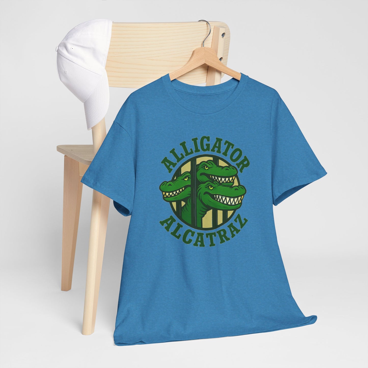 Alligator Alcatraz Unisex Heavy Cotton Tee, Fun Graphic Tee, Casual Wear, Gift for Animal Lovers, Summer Fashion, Unique T-Shirt