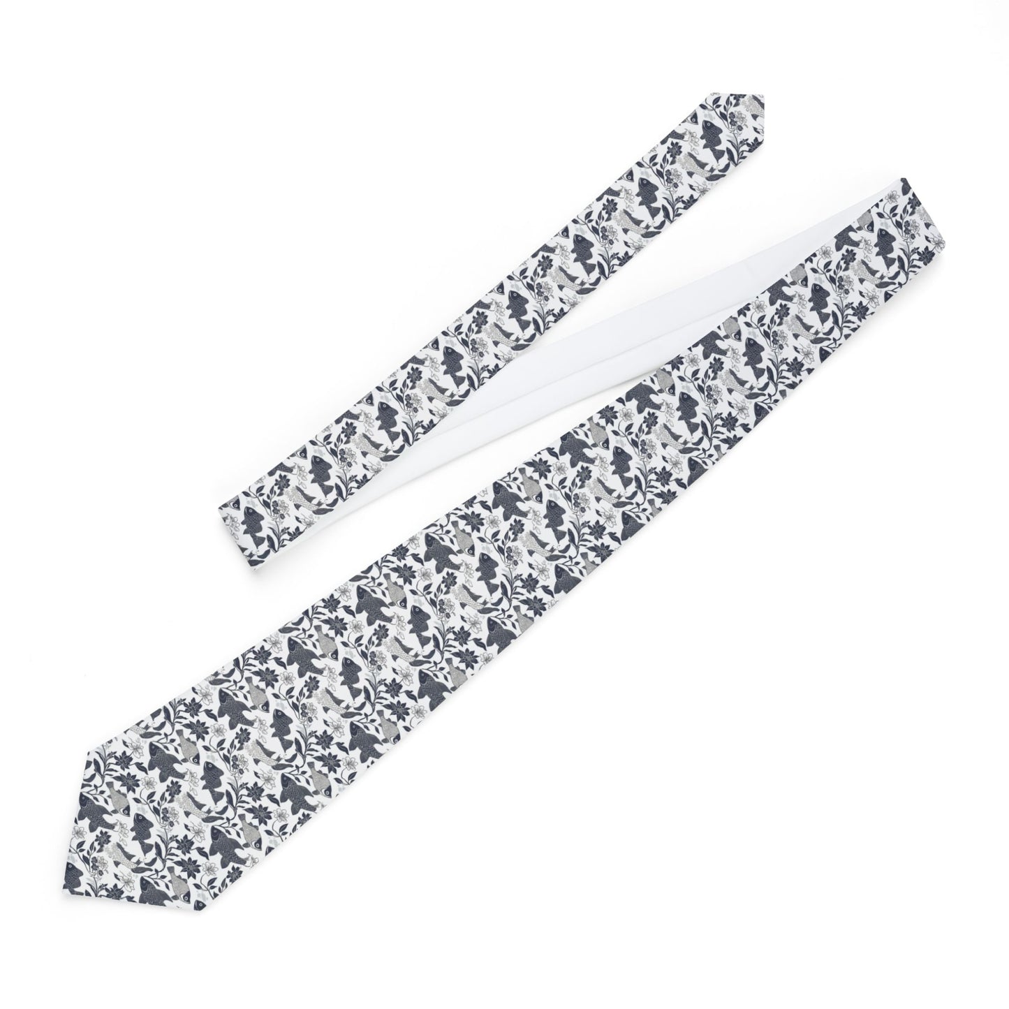 Necktie - Elegant Black and White Fish Pattern, Perfect for Wedding