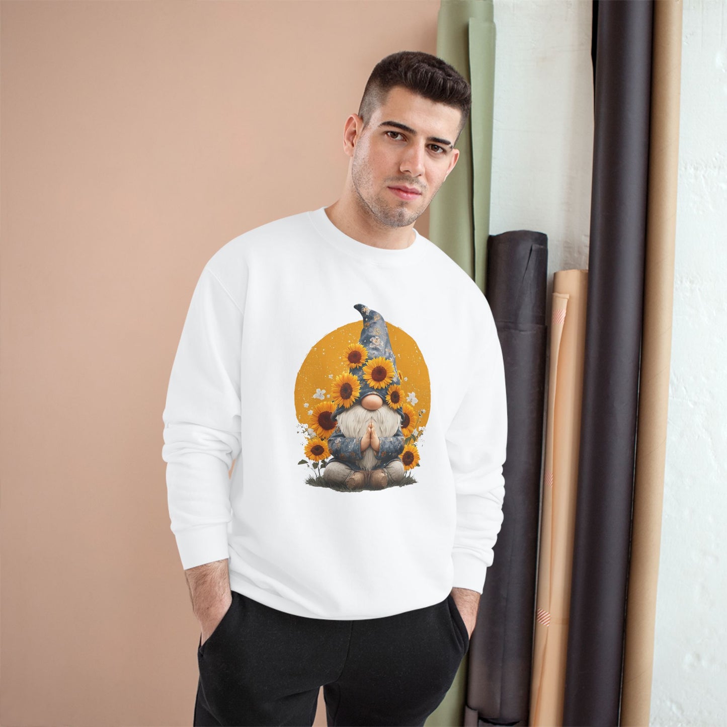 Sunflower Gnome Champion Sweatshirt, Cozy Fall Sweater, Perfect for Gifting, Birthday, Autumn Fashion, Cute Sweatshirt