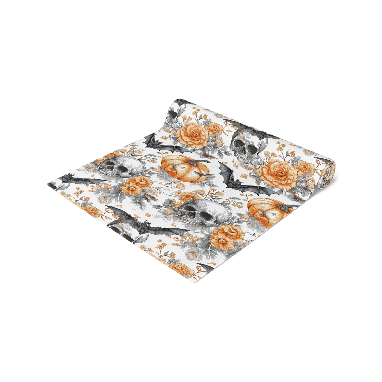Halloween Themed Table Runner, Spooky Decor for Fall, Gothic Home Accents, Pumpkin and Skull Design, Perfect for Parties