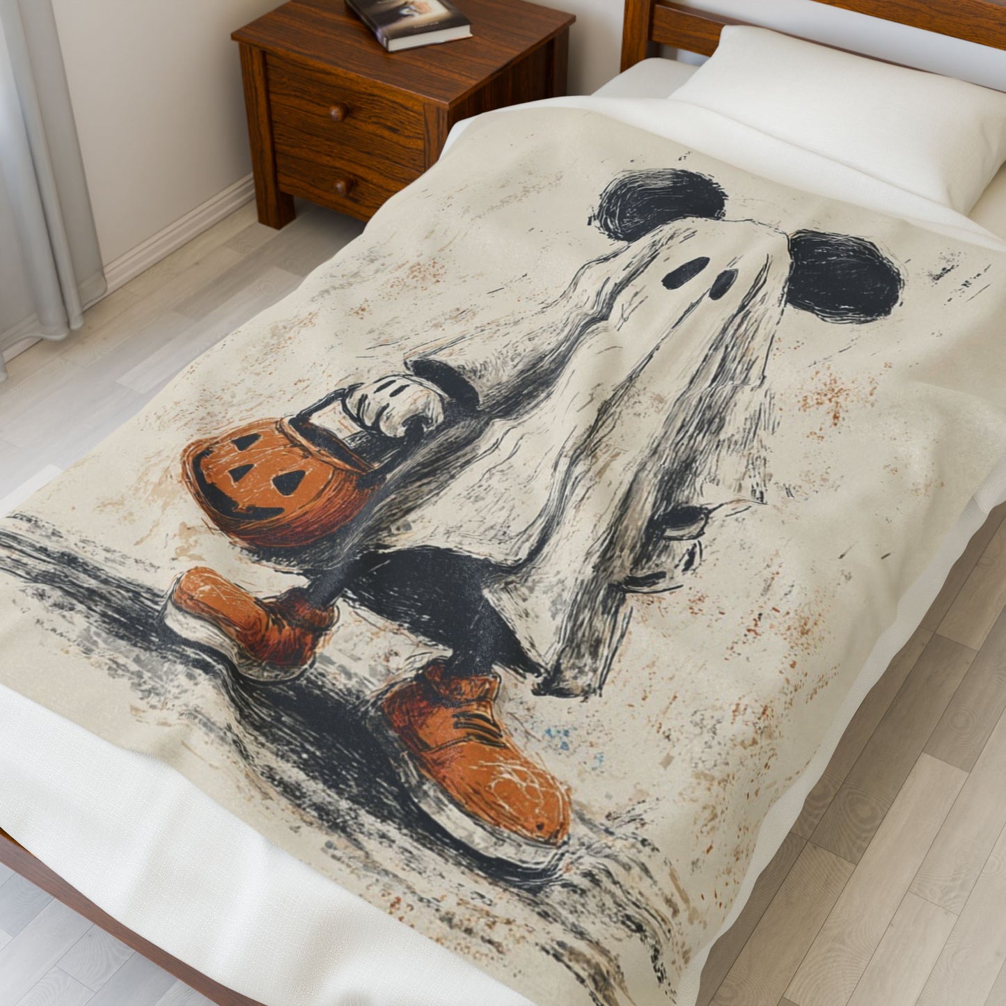 Cozy Halloween Velveteen Plush Blanket, Fall Decor, Trick-or-Treat Gift, Soft Throw for Kids & Adults, Spooky Home Accents