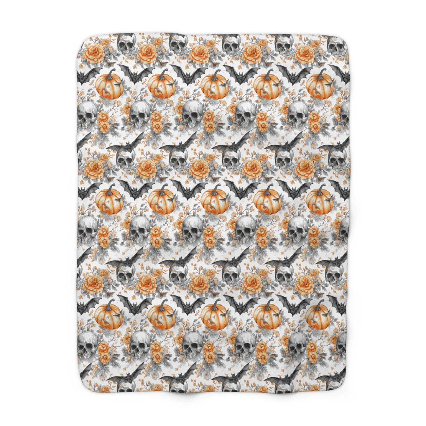 Cozy Halloween Sherpa Fleece Blanket - Spooky Skull & Pumpkin Design, Perfect for Fall Decor, Horror Movie Nights, Gift Idea