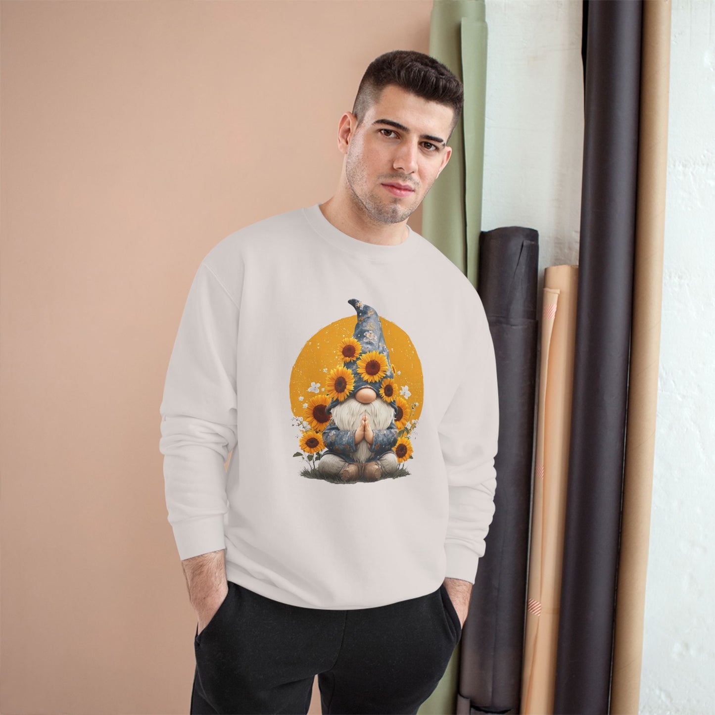 Sunflower Gnome Champion Sweatshirt, Cozy Fall Sweater, Perfect for Gifting, Birthday, Autumn Fashion, Cute Sweatshirt