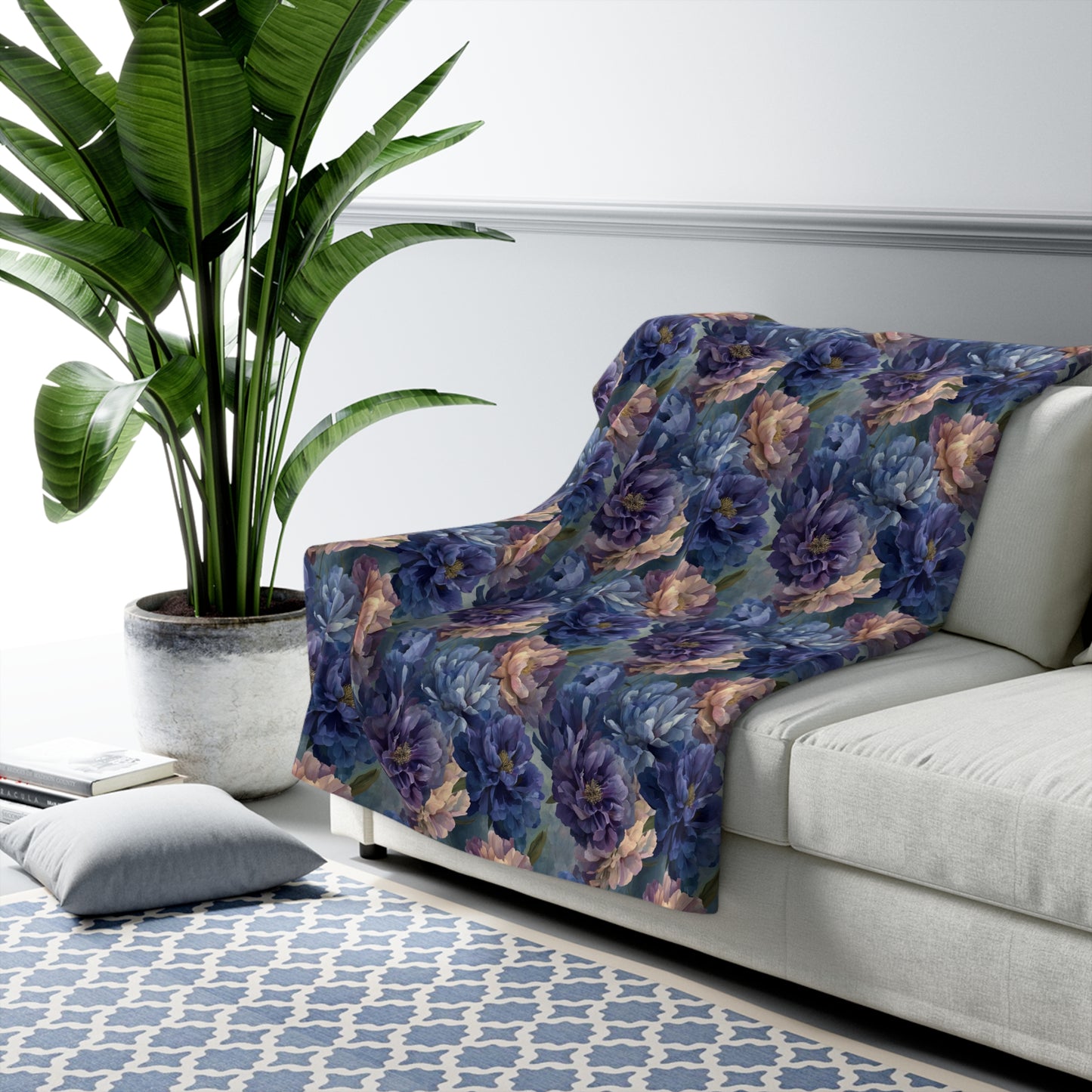 Dragon Floral Sherpa Fleece Blanket, Warm Throw for Sofa, Gift for Her