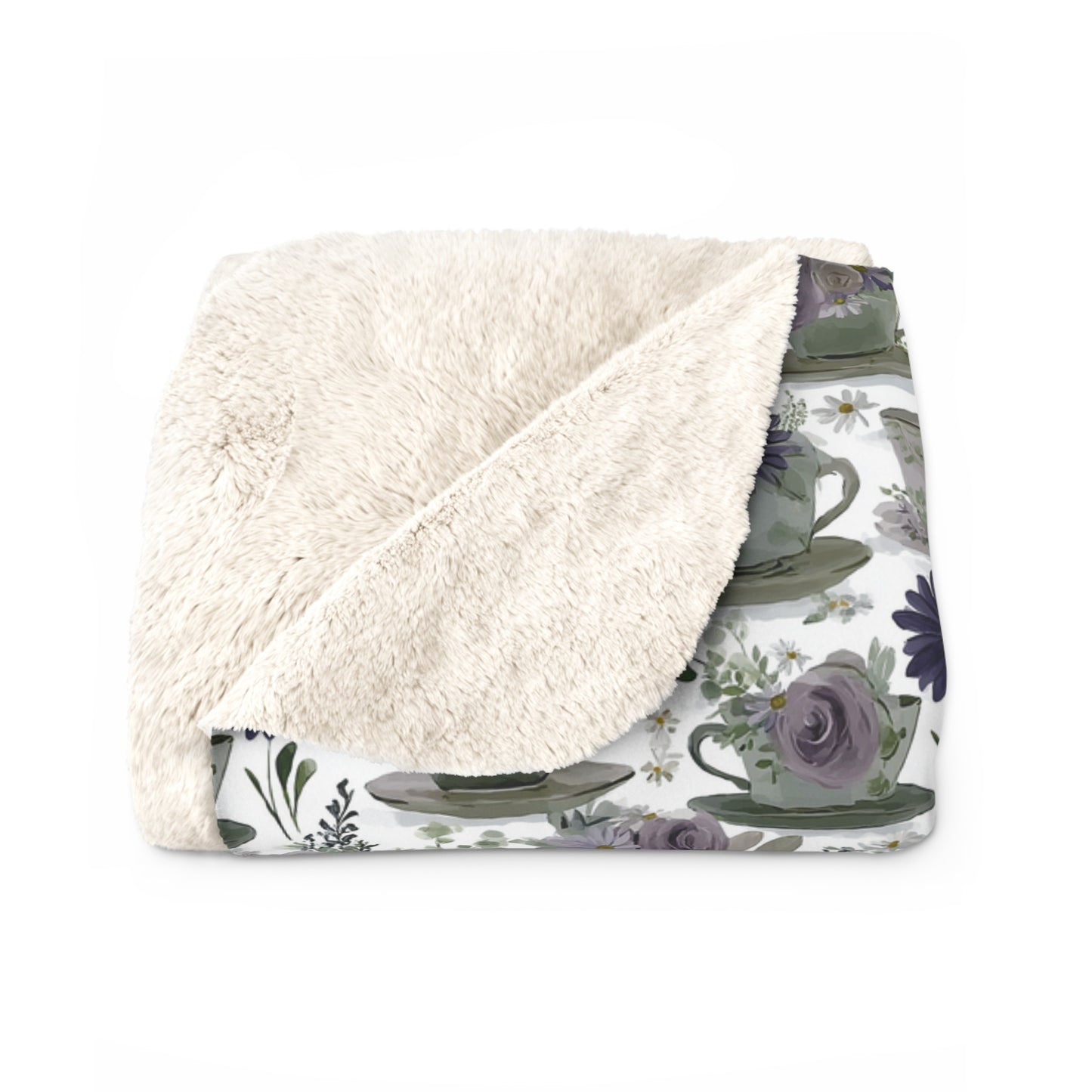 Floral Sherpa Fleece Blanket, Cozy Throw for Home Decor, Gift for Her, Boho Style
