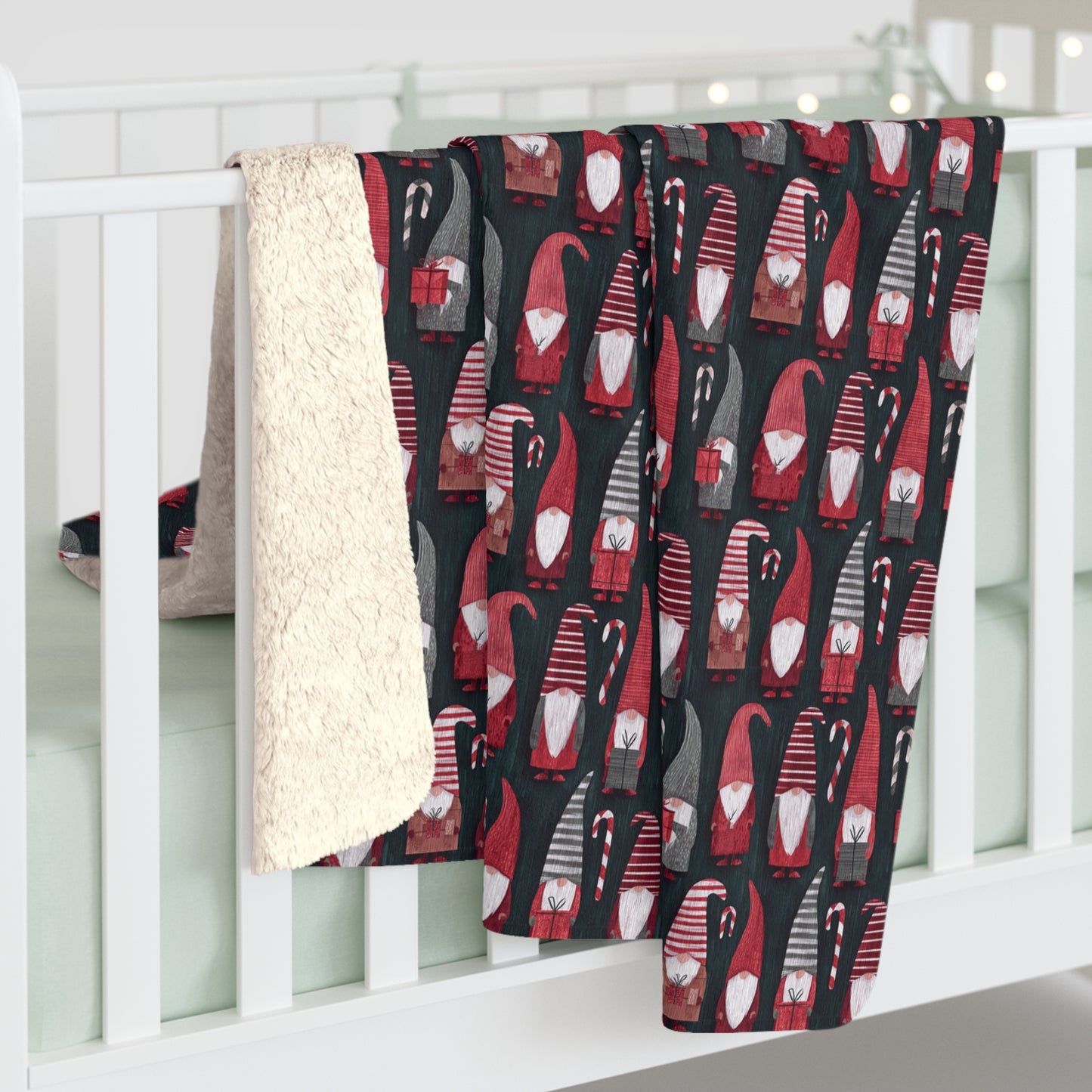 Cozy Christmas Gnome Sherpa Fleece Blanket, Warm Throw for Home, Perfect for Snuggling, Holiday Gift, Relaxing Decor
