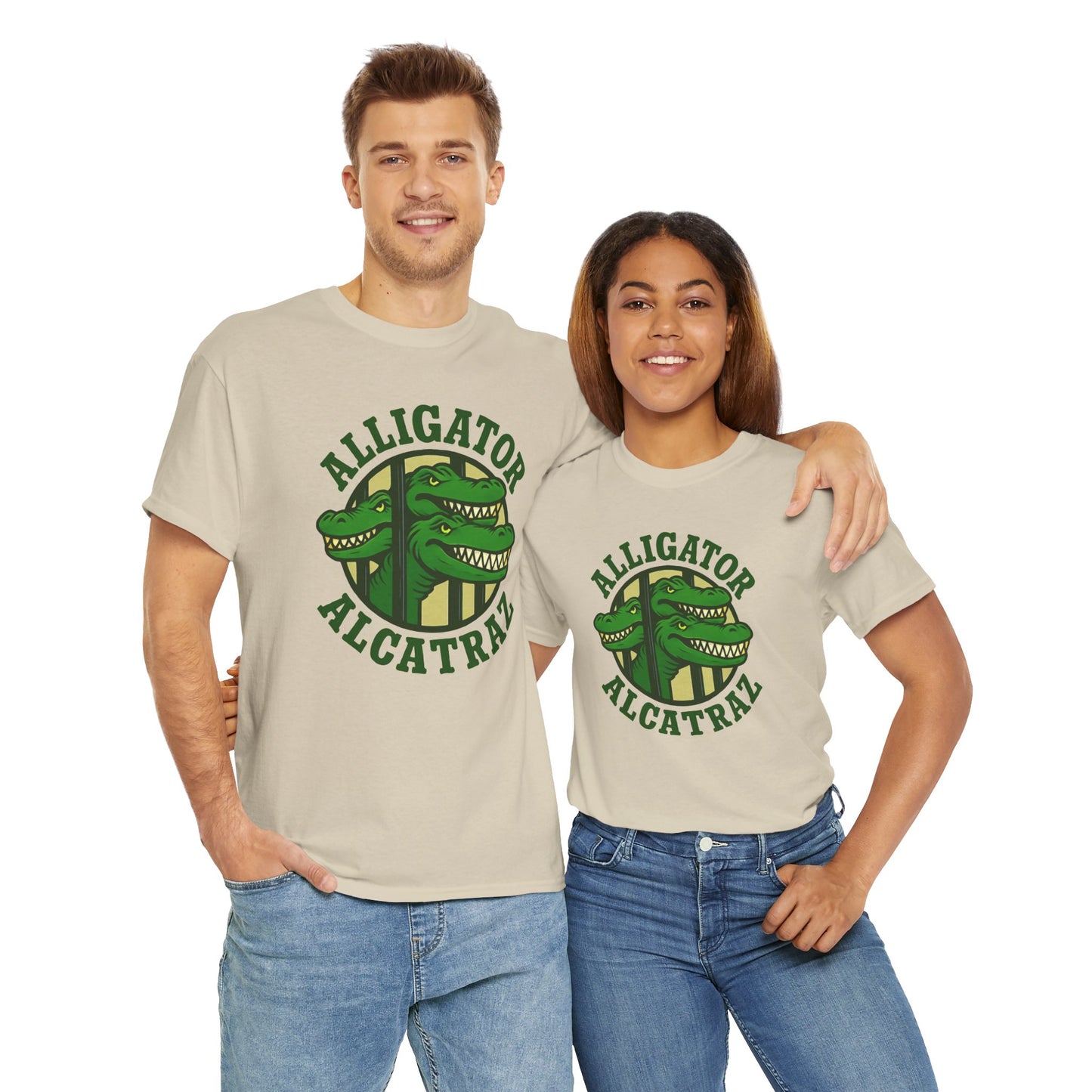 Alligator Alcatraz Unisex Heavy Cotton Tee, Fun Graphic Tee, Casual Wear, Gift for Animal Lovers, Summer Fashion, Unique T-Shirt