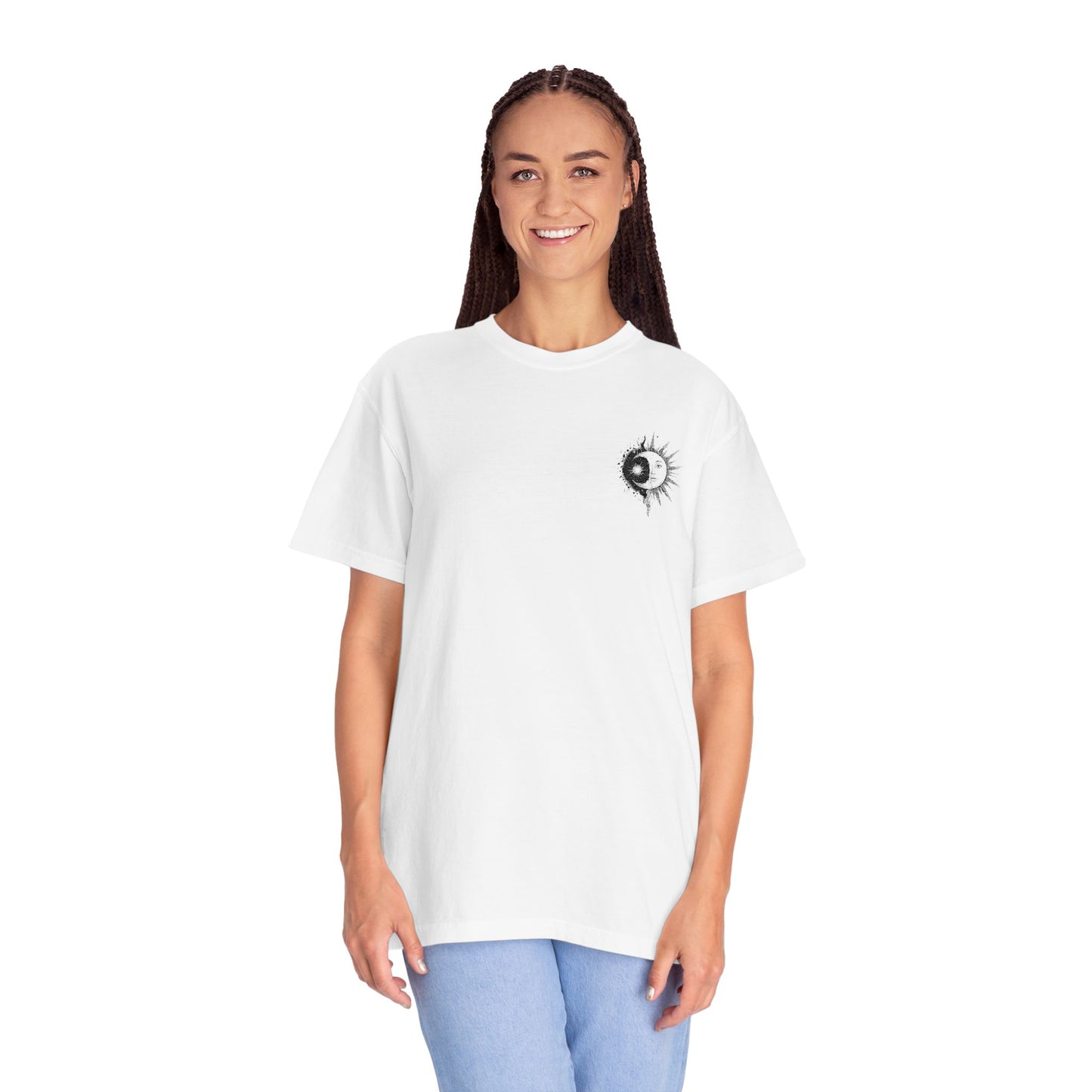 Comfort Colors Embroidered Hand-Illustrated Astrology Ying Yang Unisex T-Shirt, Cool Graphic Tee