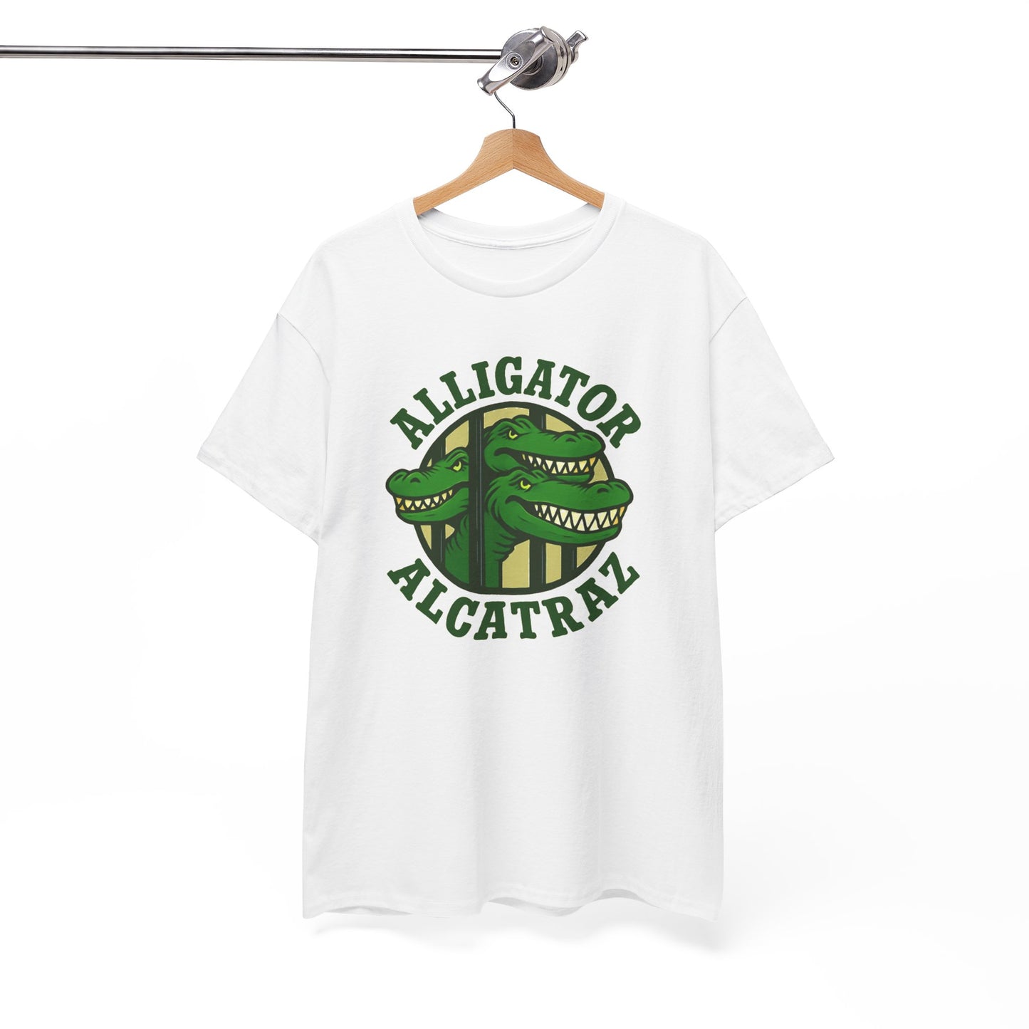 Alligator Alcatraz Unisex Heavy Cotton Tee, Fun Graphic Tee, Casual Wear, Gift for Animal Lovers, Summer Fashion, Unique T-Shirt