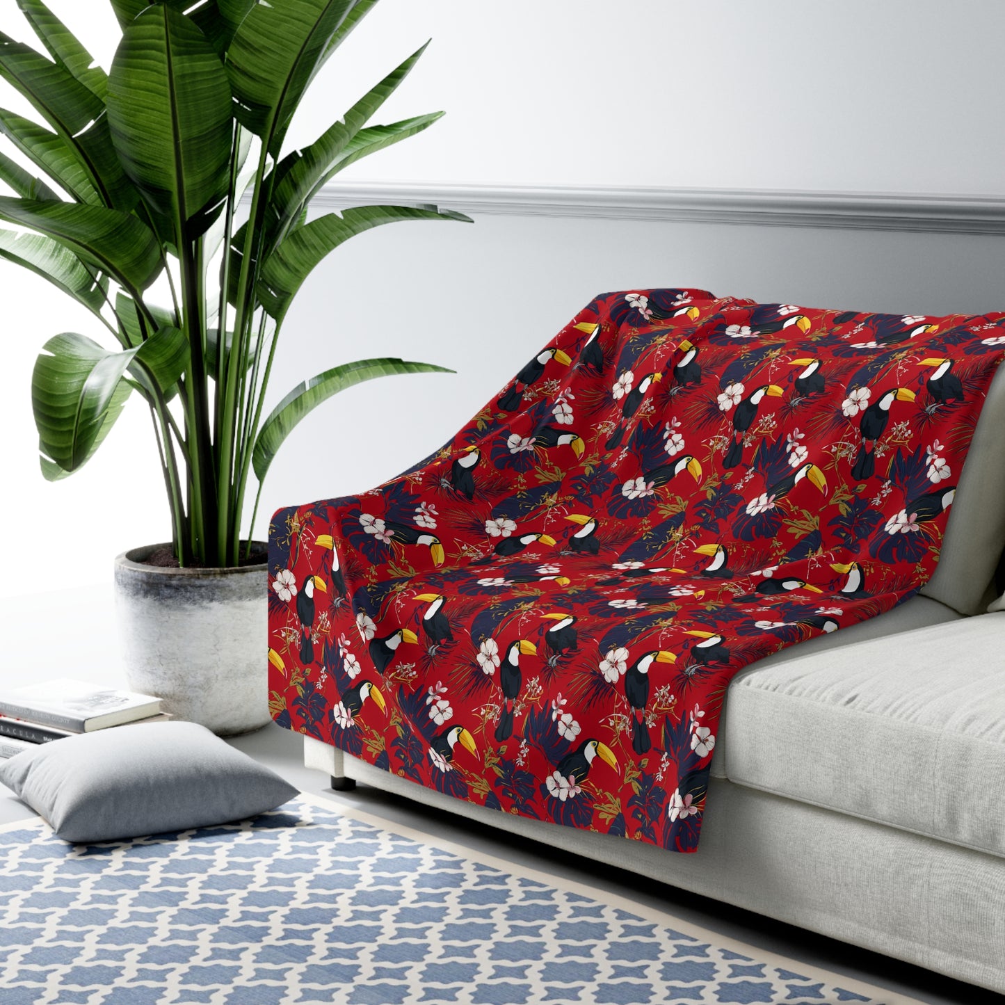Gorgeous Reds Tropical Sherpa Fleece Blanket, Cozy Throw for Home Decor, Perfect for Tiki Parties