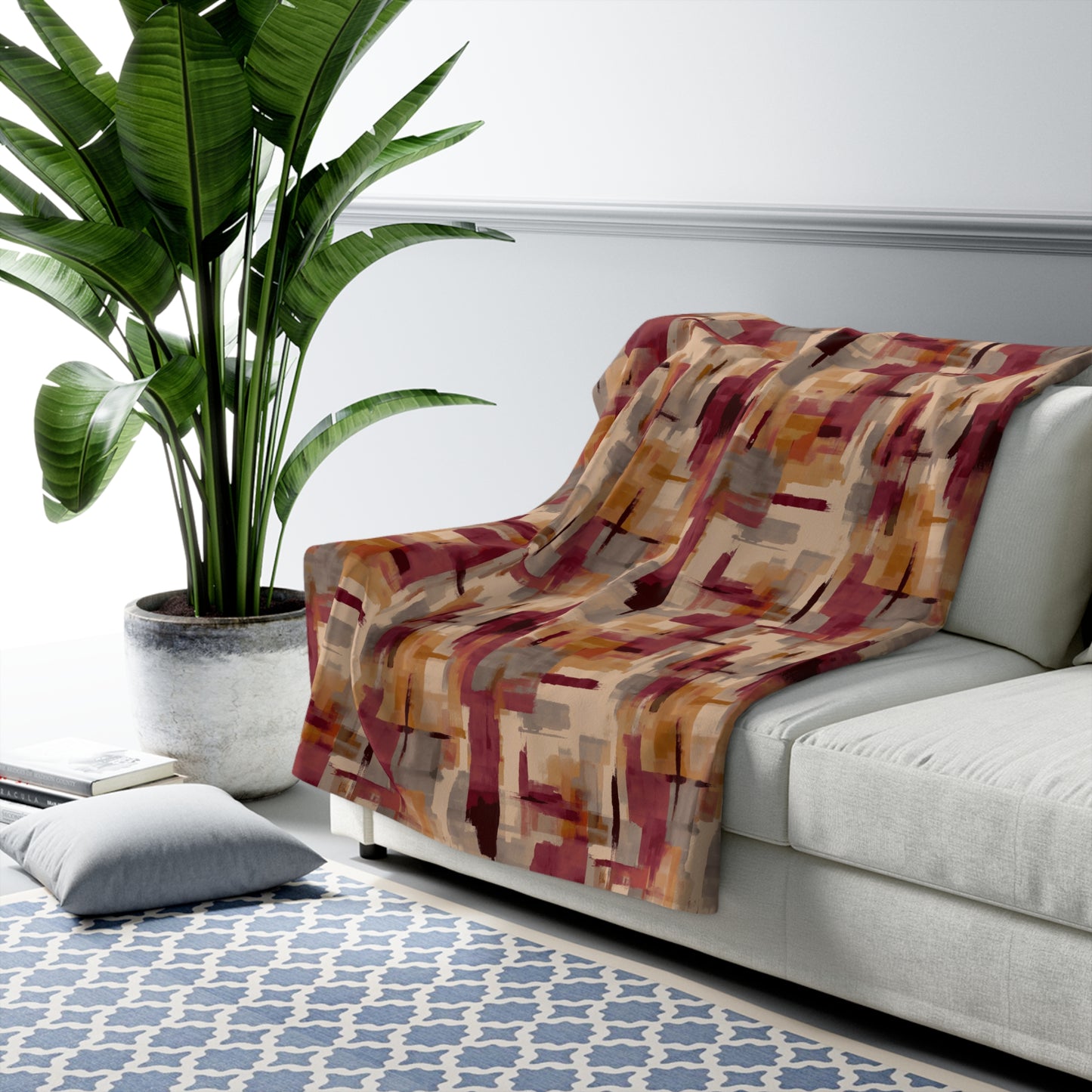 Cozy Abstract Sherpa Fleece Blanket, Warm Throw for Home Decor, Gift for Winter, Snuggle Blanket for Living Room, Rustic Style Blanket
