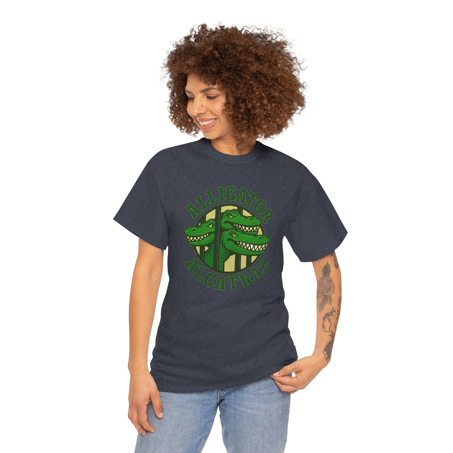Alligator Alcatraz Unisex Heavy Cotton Tee, Fun Graphic Tee, Casual Wear, Gift for Animal Lovers, Summer Fashion, Unique T-Shirt