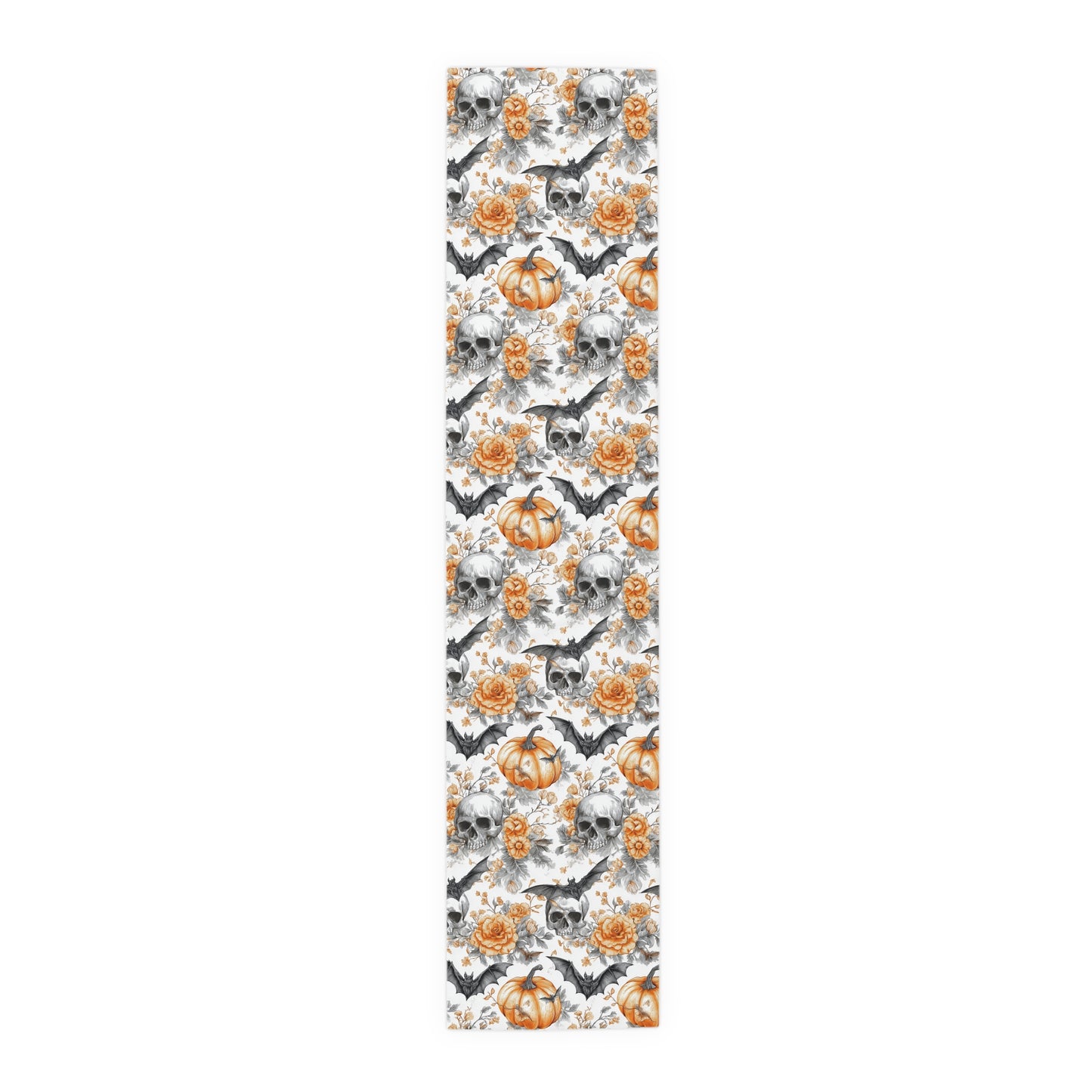 Halloween Themed Table Runner, Spooky Decor for Fall, Gothic Home Accents, Pumpkin and Skull Design, Perfect for Parties