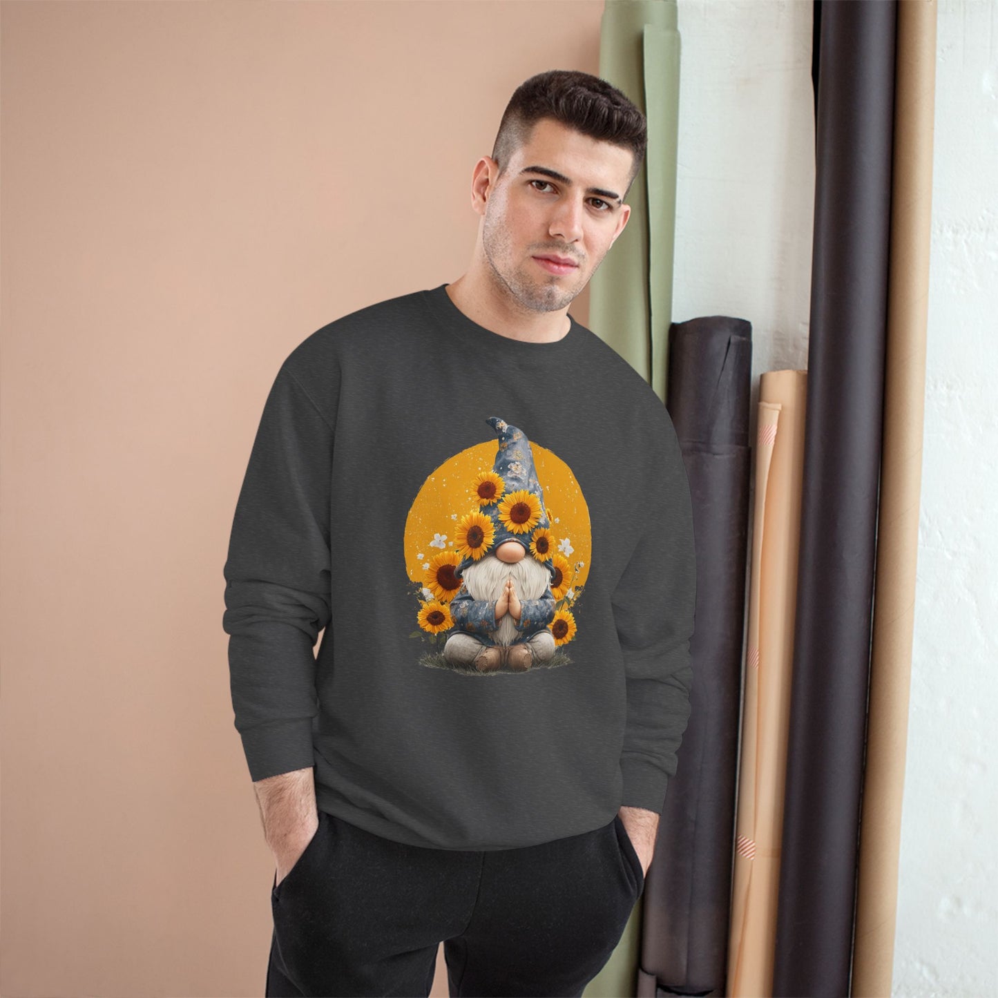 Sunflower Gnome Champion Sweatshirt, Cozy Fall Sweater, Perfect for Gifting, Birthday, Autumn Fashion, Cute Sweatshirt