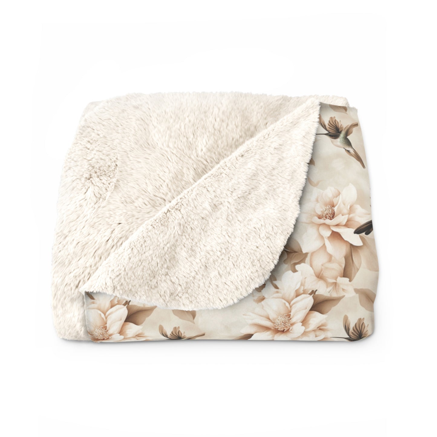 Sherpa Fleece Blanket - Ivory Hummingbirds