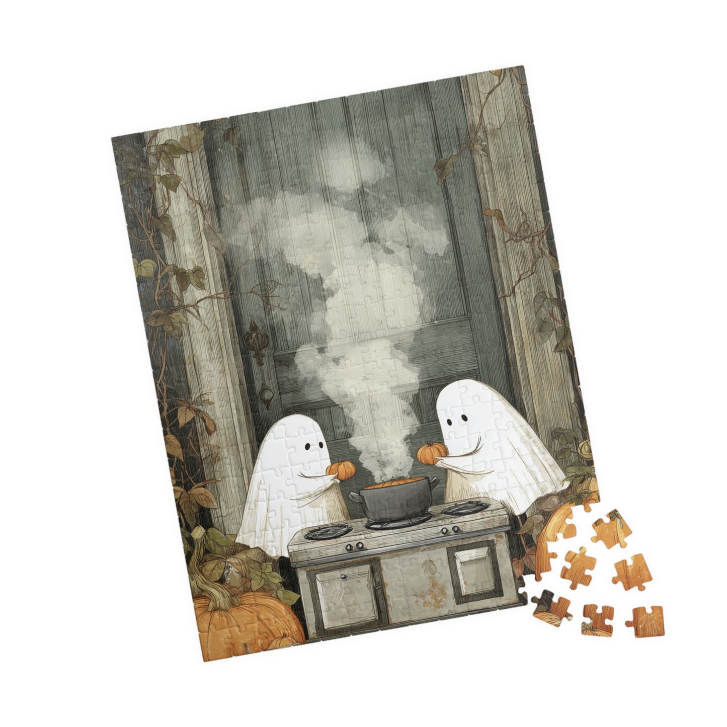 Halloween Ghost Puzzle - Cozy Family Activity, 110/252/520/1014 Pieces, Perfect Gift for Autumn, Spooky Decor, Fun for All Ages