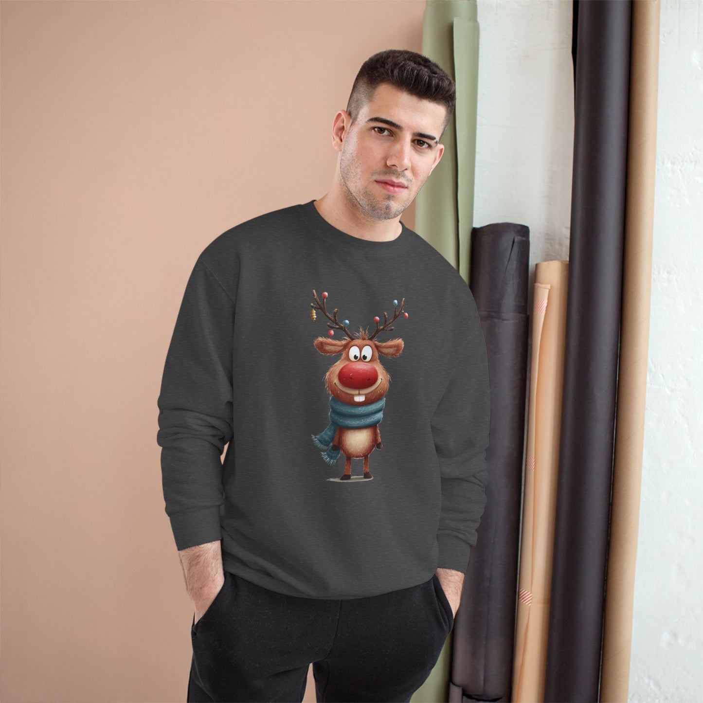 Reindeer Champion Sweatshirt, Cozy Holiday Apparel, Cute Christmas Gift