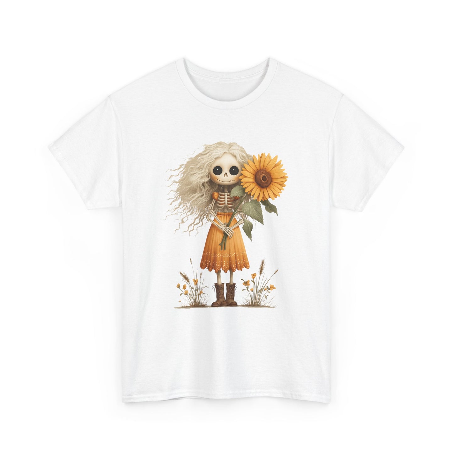 Sunflower Gothic Girl Unisex Cotton Tee, Boho T-Shirt, Gift for Autumn, Casual Wear, Harvest Festival Top, Halloween Shirt