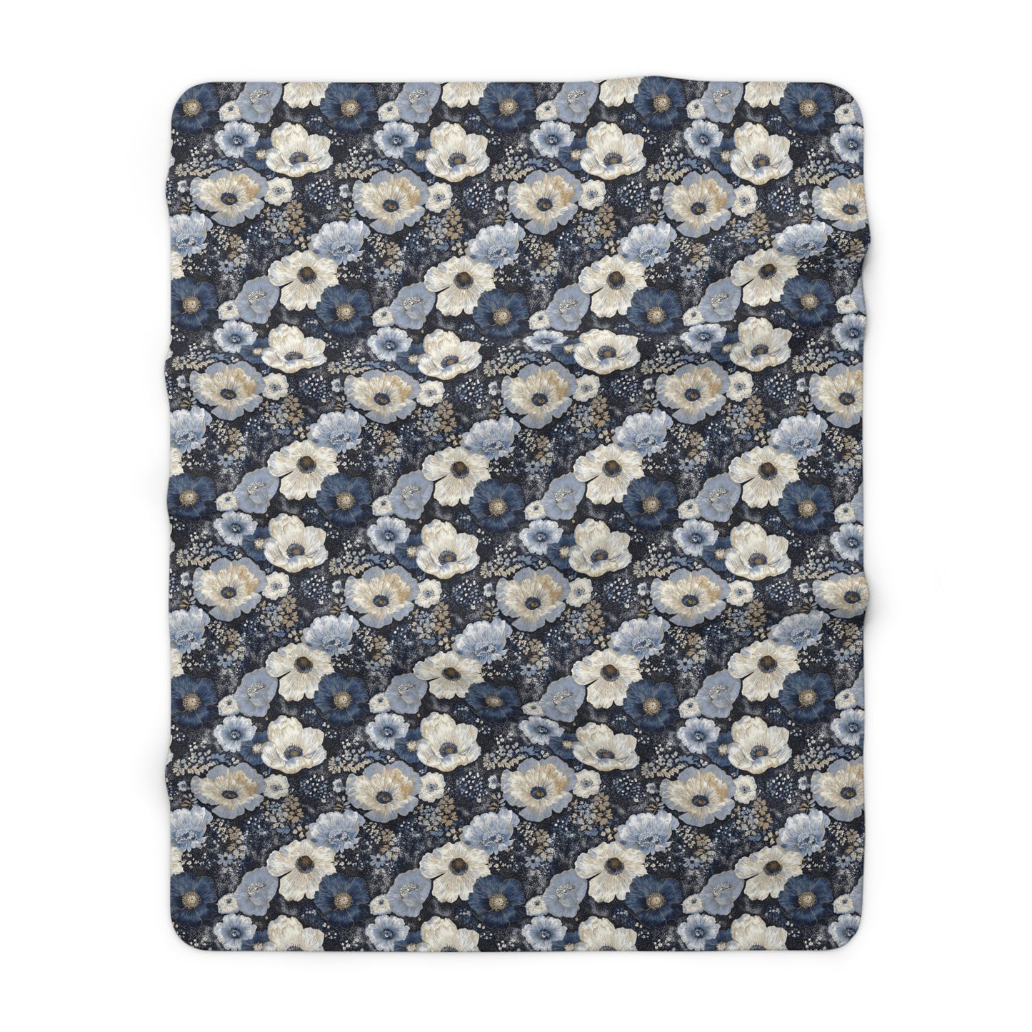 Dark Blues Floral Sherpa Fleece Blanket - Ideal Gift for Weddings, Birthdays, Housewarming