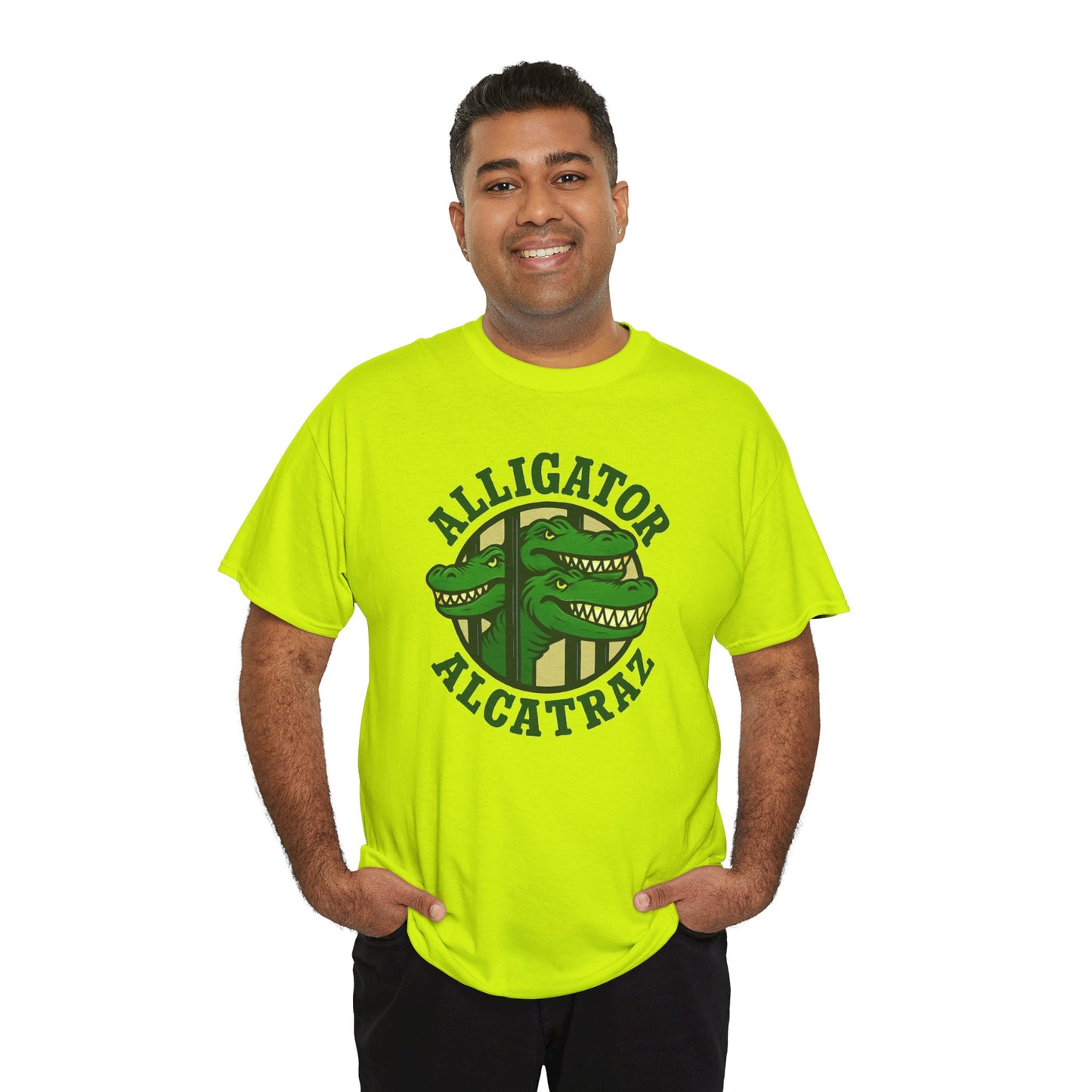 Alligator Alcatraz Unisex Heavy Cotton Tee, Fun Graphic Tee, Casual Wear, Gift for Animal Lovers, Summer Fashion, Unique T-Shirt