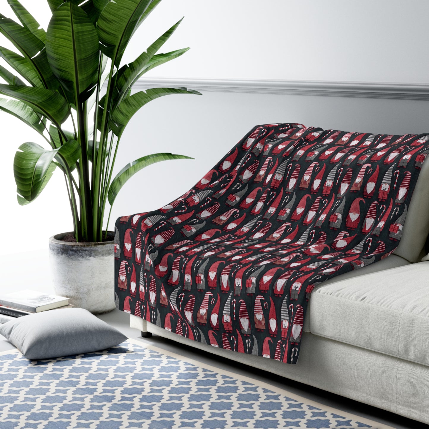 Cozy Christmas Gnome Sherpa Fleece Blanket, Warm Throw for Home, Perfect for Snuggling, Holiday Gift, Relaxing Decor