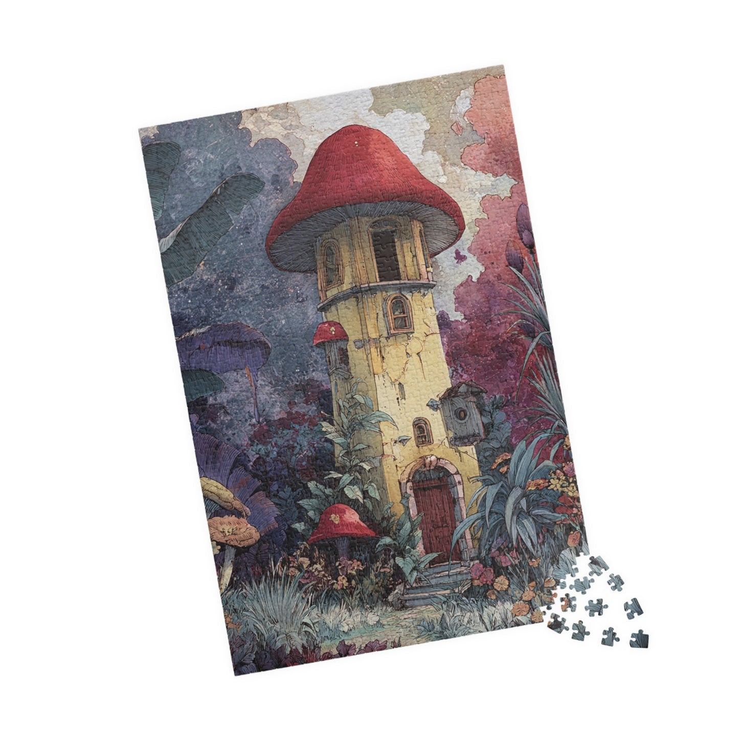 Whimsical Mushroom House Puzzle - 110, 252, 520, 1014-Piece Jigsaw Fun for Kids & Adults, Cozy Game Night Decor, Gift for Nature Lovers
