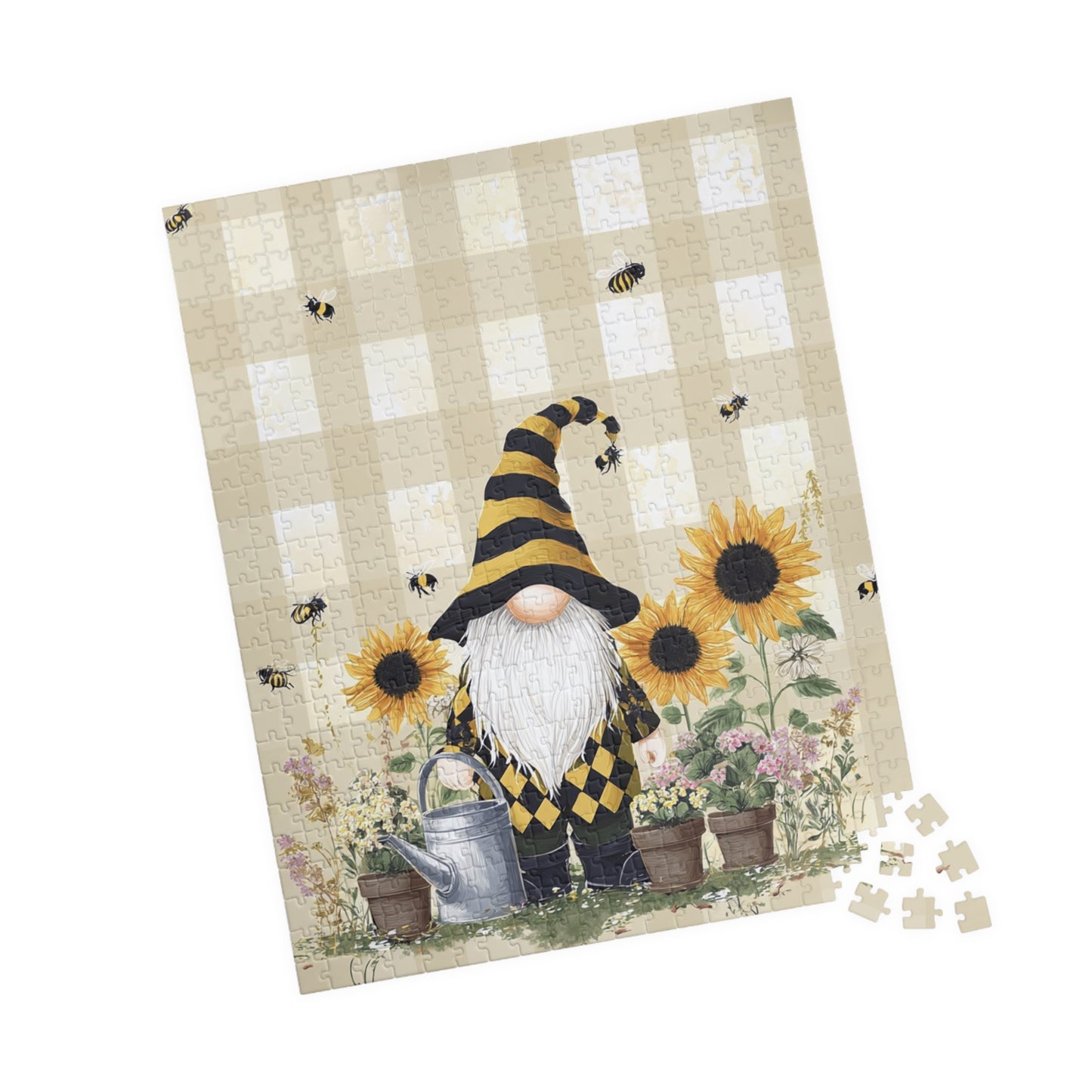 Sunflower Gnome Puzzle - Relaxing Family Fun, Home Decoration, Gift for Garden Lovers, 110-1014 Piece Options