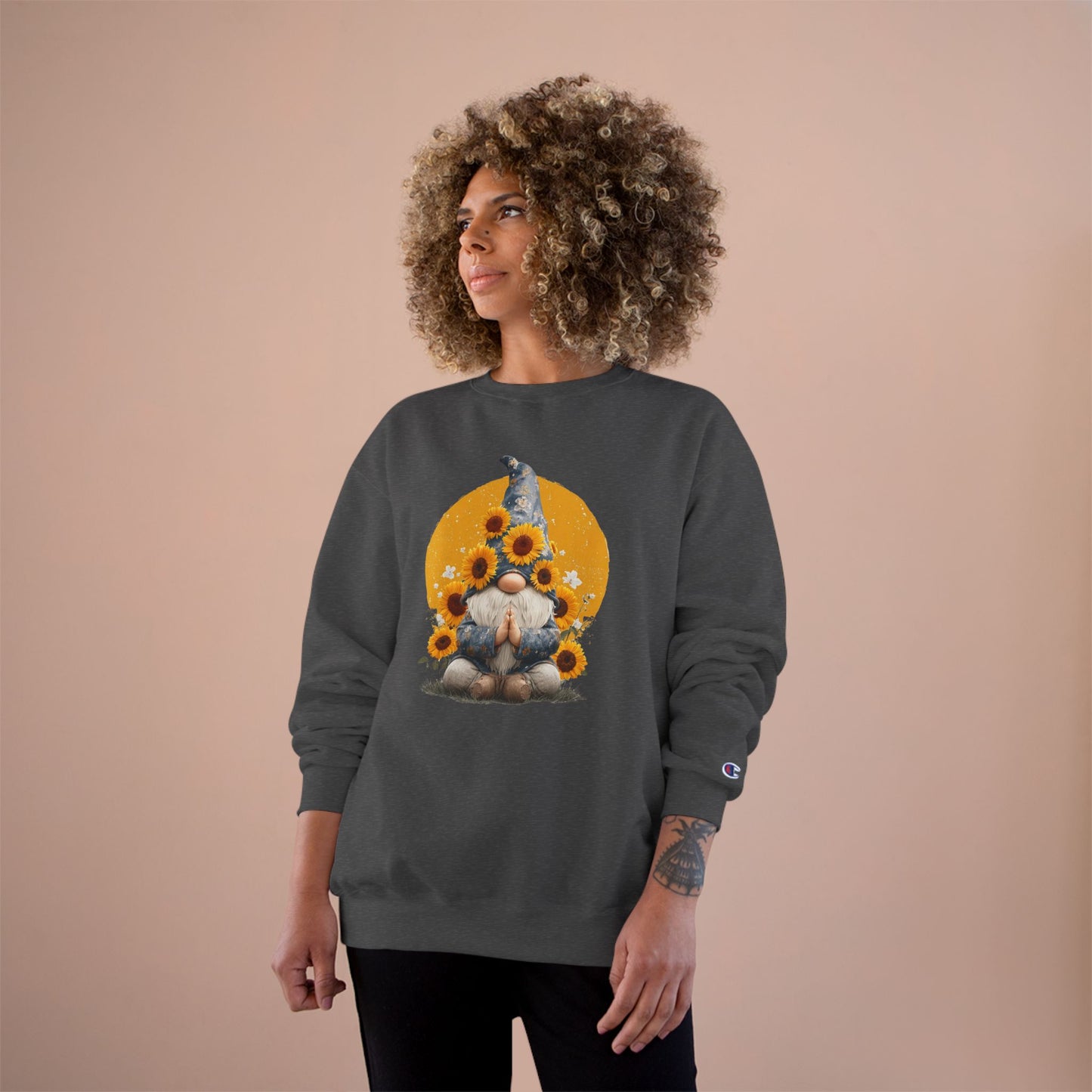 Sunflower Gnome Champion Sweatshirt, Cozy Fall Sweater, Perfect for Gifting, Birthday, Autumn Fashion, Cute Sweatshirt