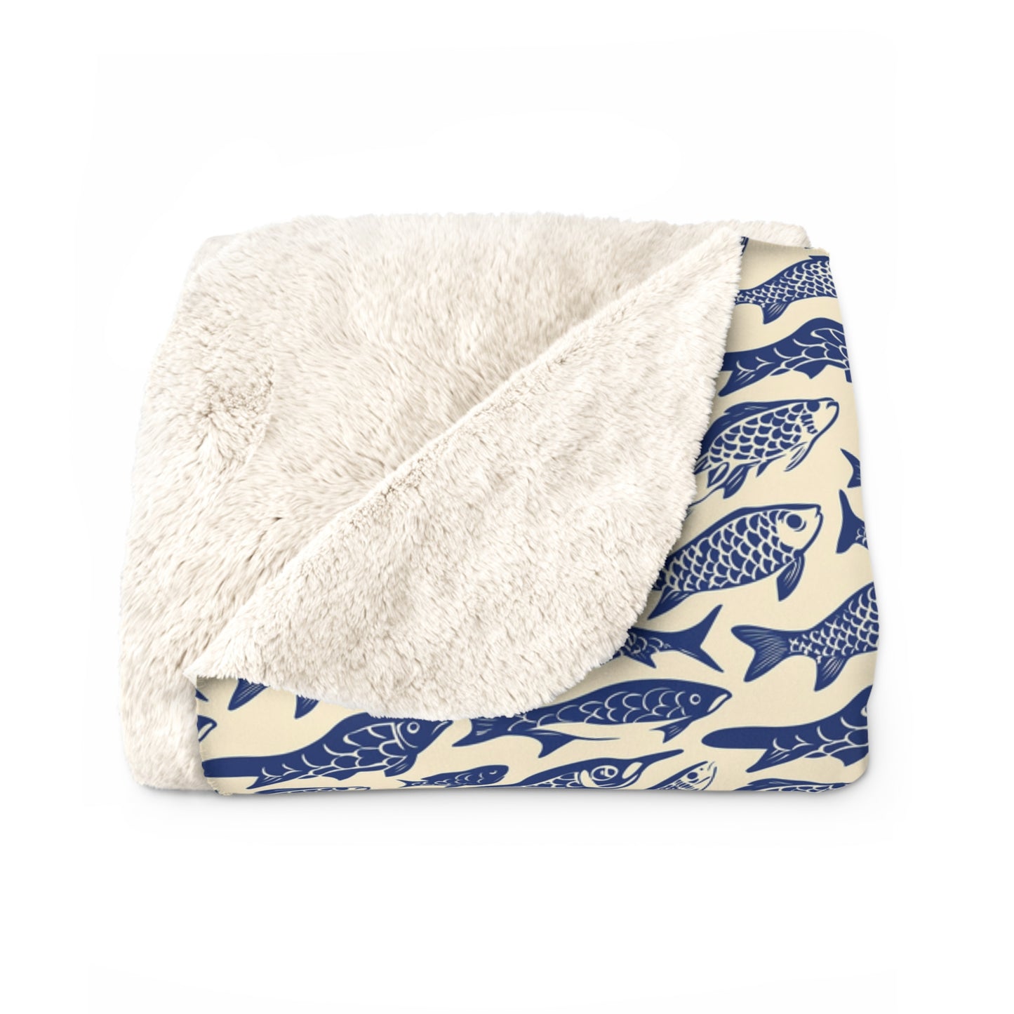 Nautical Sherpa Fleece Blanket, Cozy Sea Life Throw, Perfect for Beach Lovers