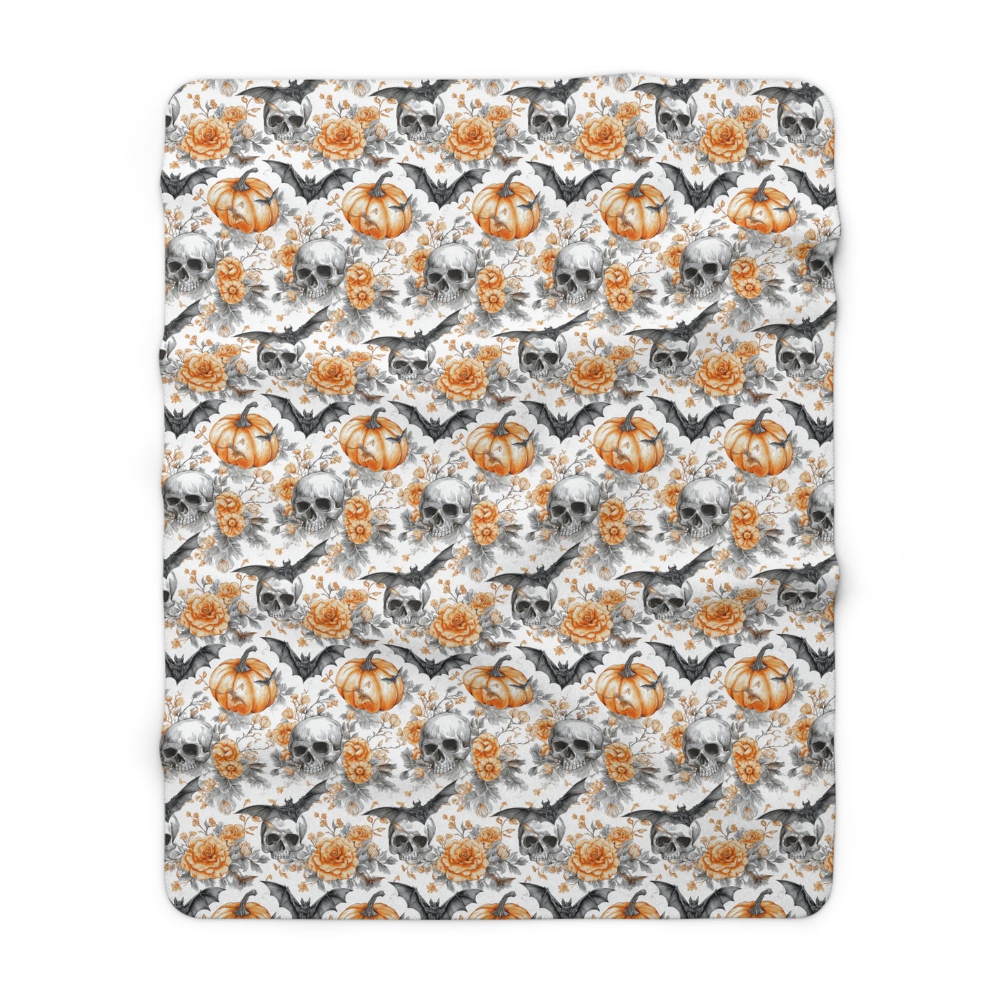 Cozy Halloween Sherpa Fleece Blanket - Spooky Skull & Pumpkin Design, Perfect for Fall Decor, Horror Movie Nights, Gift Idea