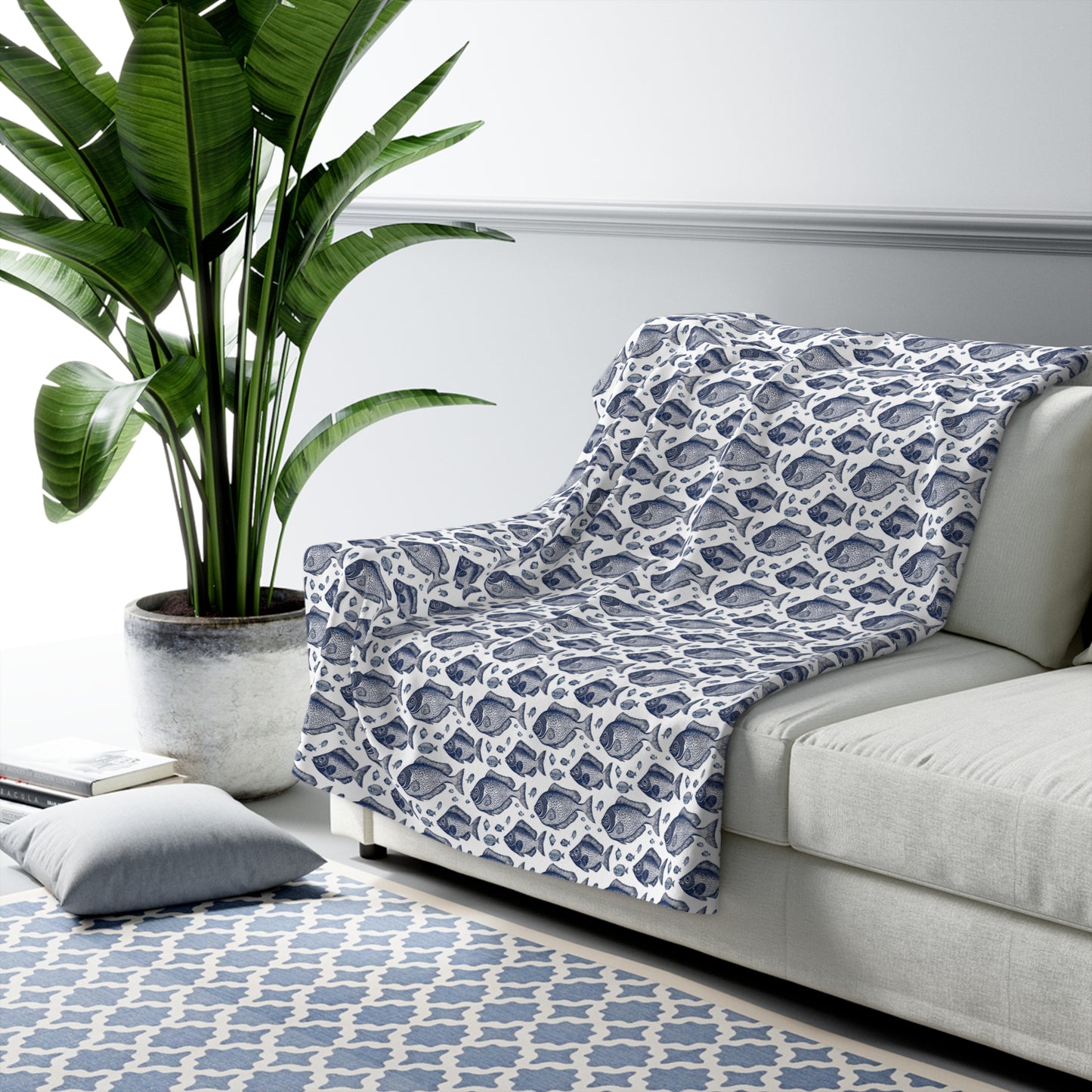 Cozy Fishes Themed Sherpa Fleece Blanket