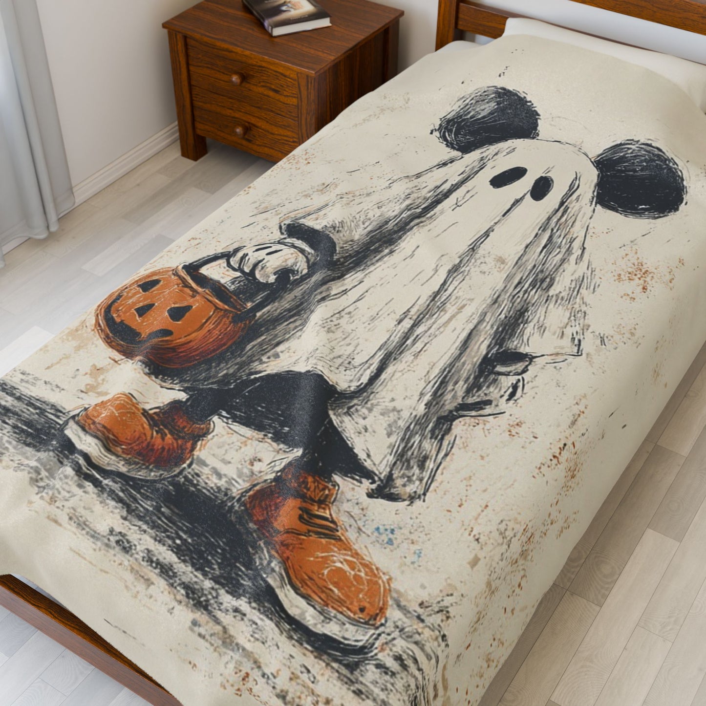 Cozy Halloween Velveteen Plush Blanket, Fall Decor, Trick-or-Treat Gift, Soft Throw for Kids & Adults, Spooky Home Accents