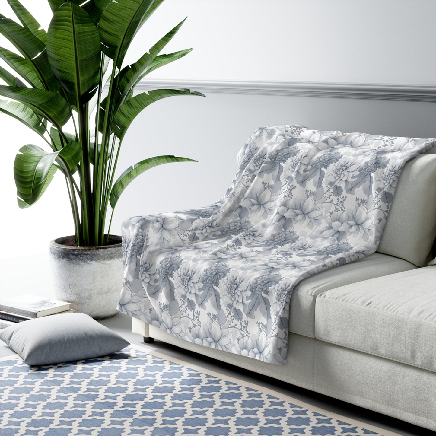 Fleece Blanket - Gray Toned Floral Throw
