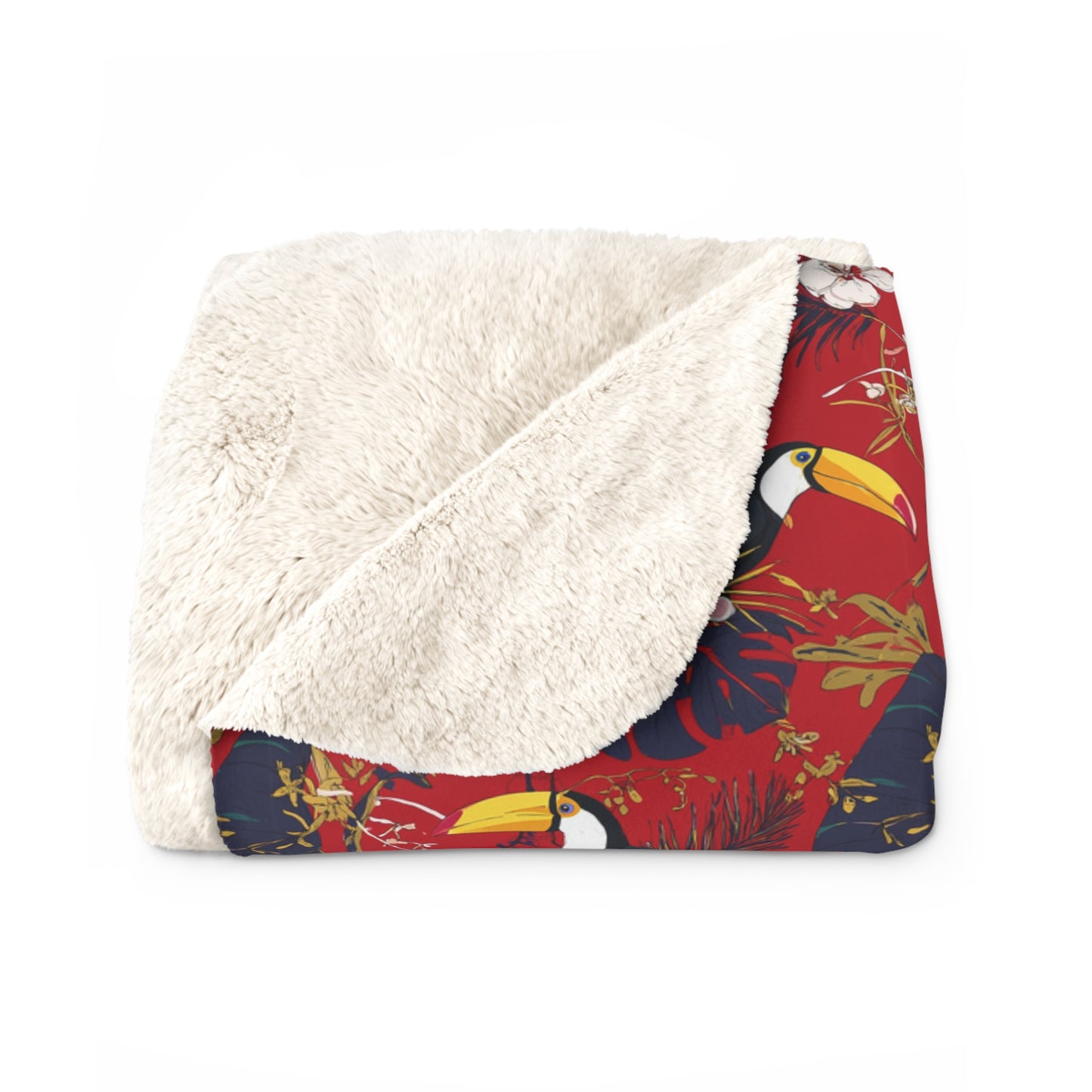 Gorgeous Reds Tropical Sherpa Fleece Blanket, Cozy Throw for Home Decor, Perfect for Tiki Parties