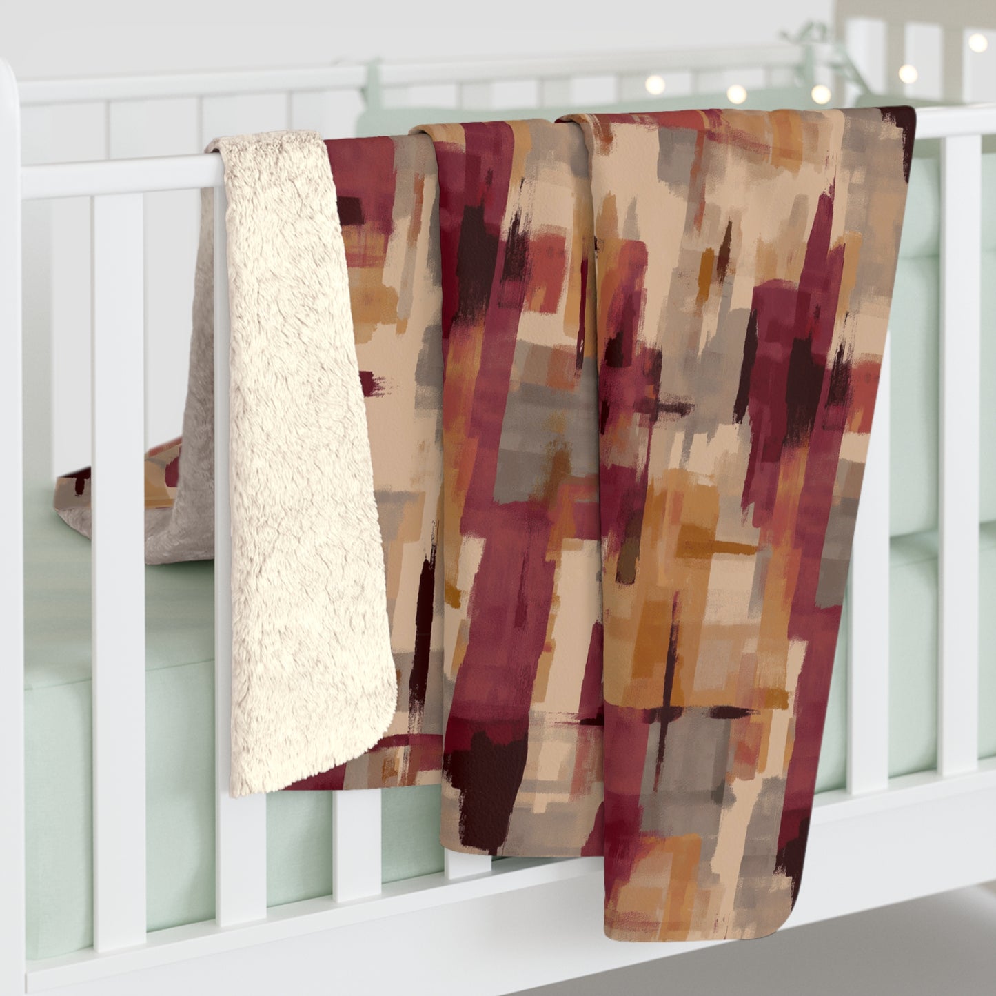 Cozy Abstract Sherpa Fleece Blanket, Warm Throw for Home Decor, Gift for Winter, Snuggle Blanket for Living Room, Rustic Style Blanket