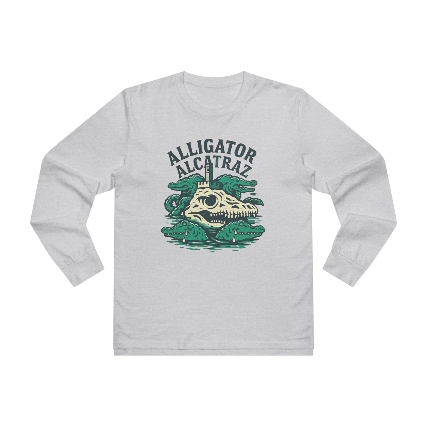 Alligator Alcatraz Longsleeve Tee for Men | Casual Style, Gift for Adventurers, Unique Graphic Tee, Eco-Friendly Fashion, Perfect for Travel