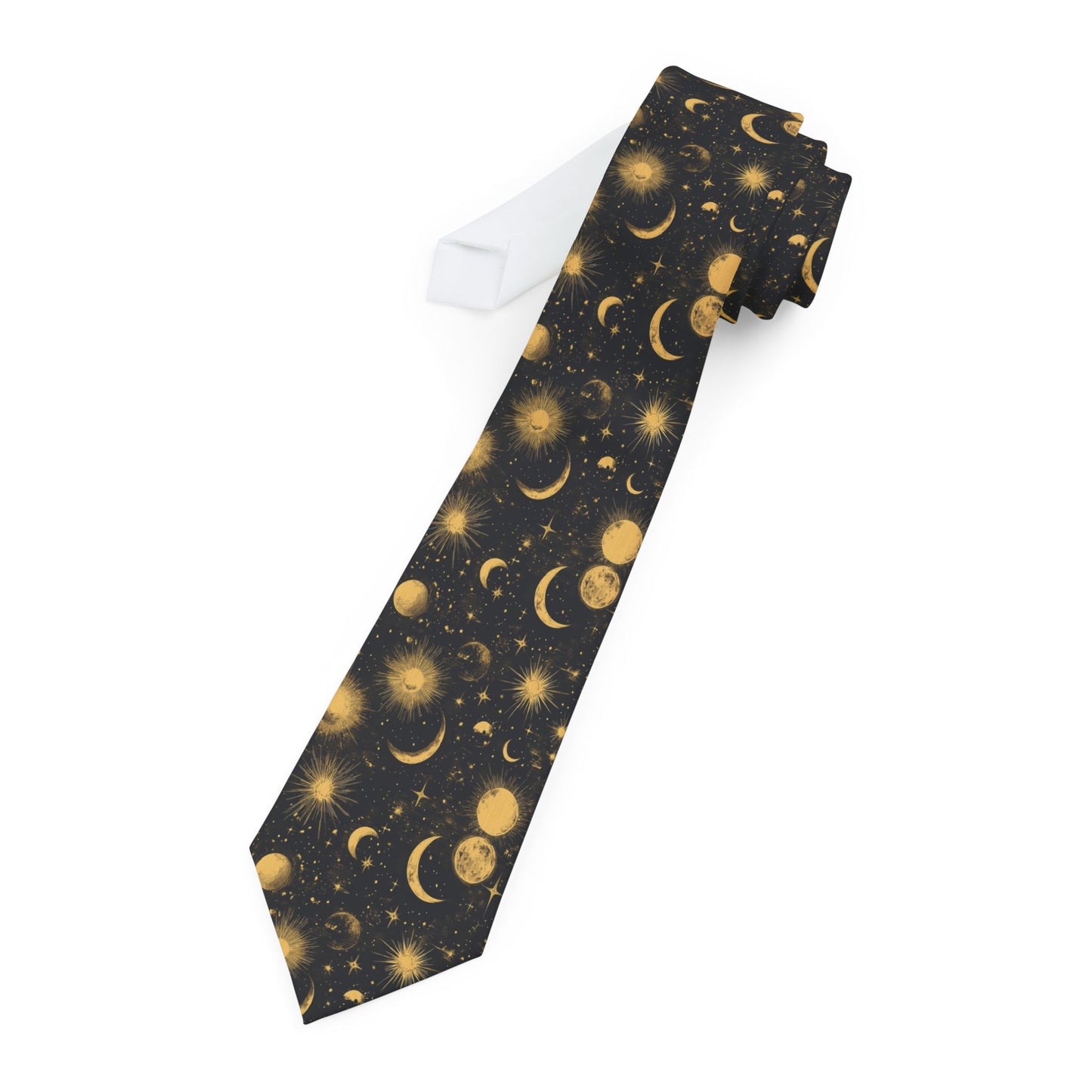 Celestial Print Necktie | Moon and Stars Tie | Unique Men's Accessory | Perfect for Gifts, Weddings, Parties, Formal Events