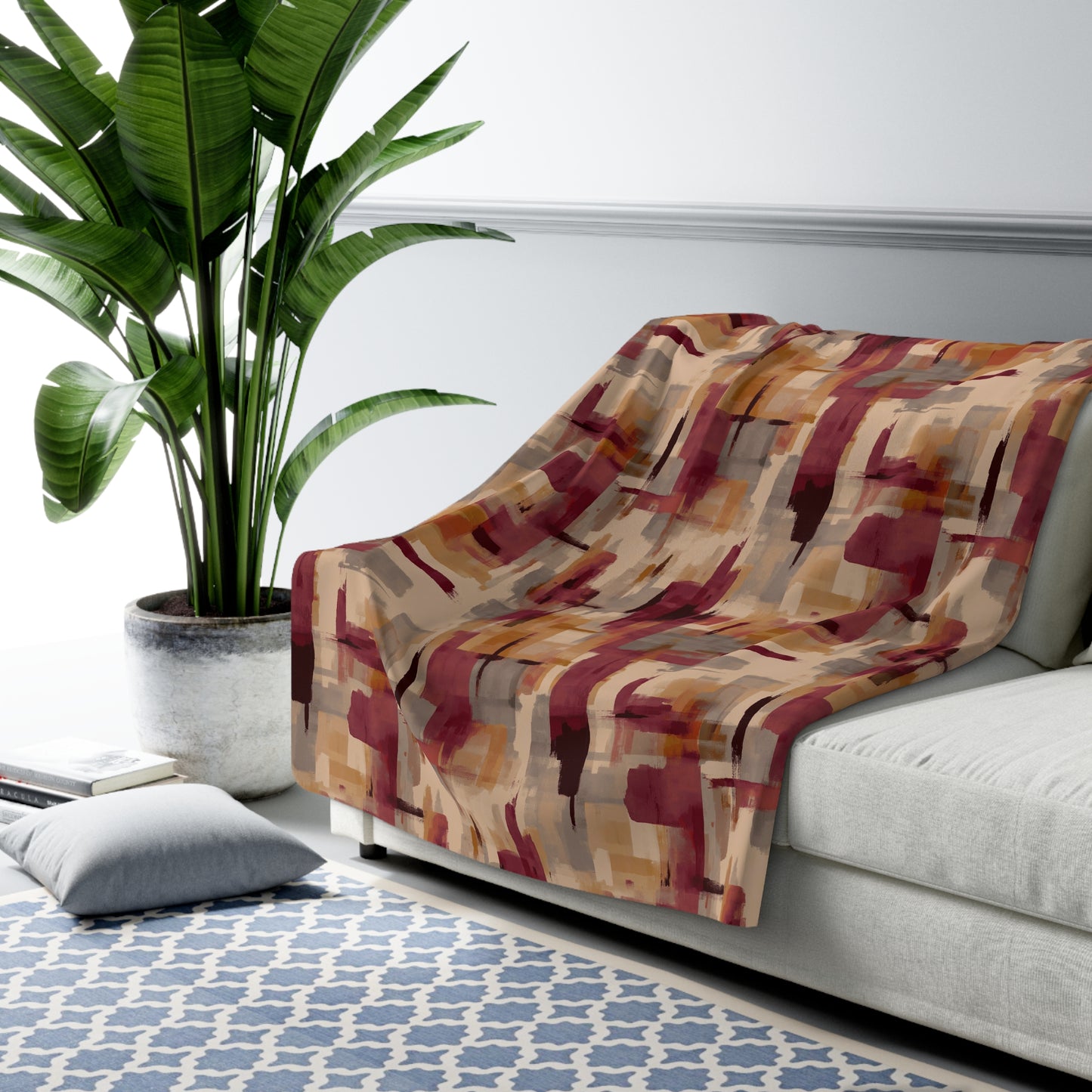 Cozy Abstract Sherpa Fleece Blanket, Warm Throw for Home Decor, Gift for Winter, Snuggle Blanket for Living Room, Rustic Style Blanket