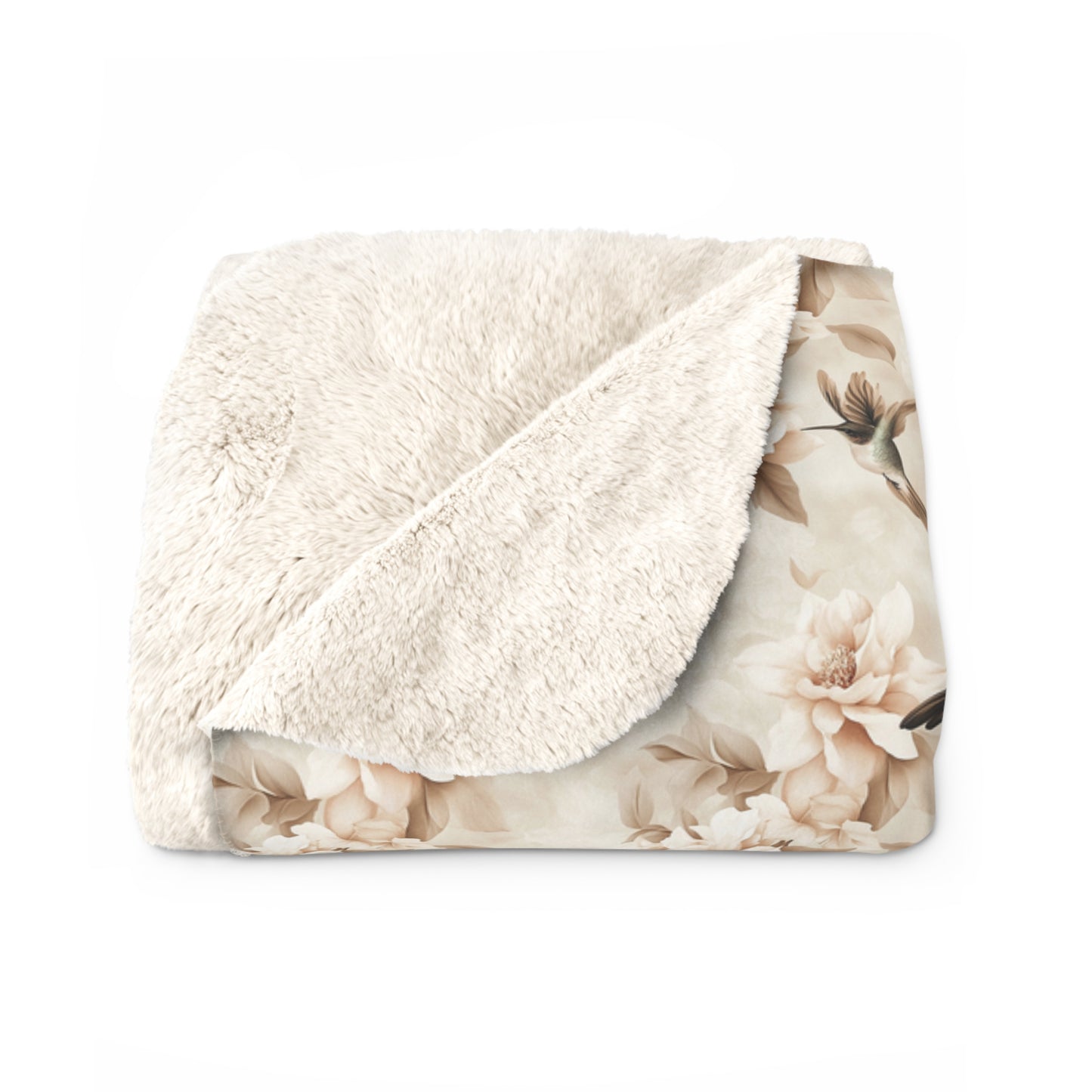 Sherpa Fleece Blanket - Ivory Hummingbirds