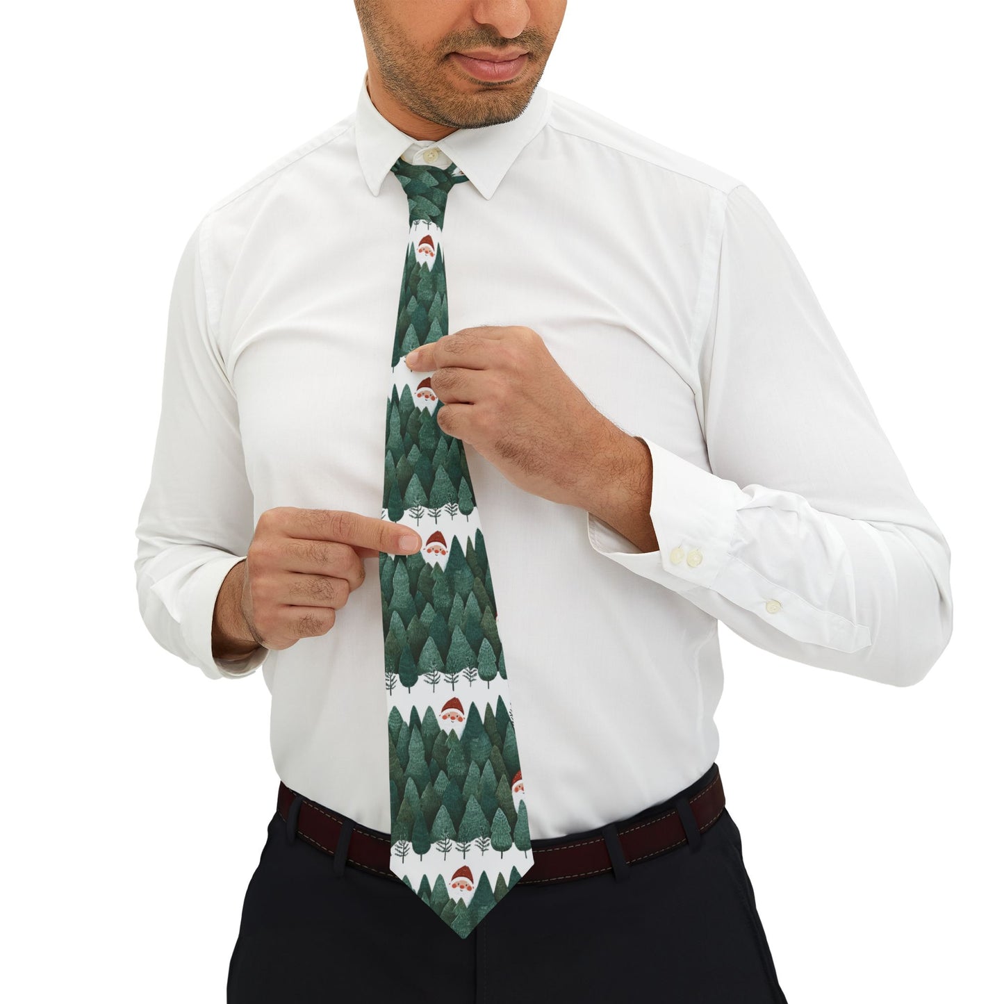 Santa Peeking through Forest Pattern Tie, Holiday Gift for Him, Eco-Friendly Accessory
