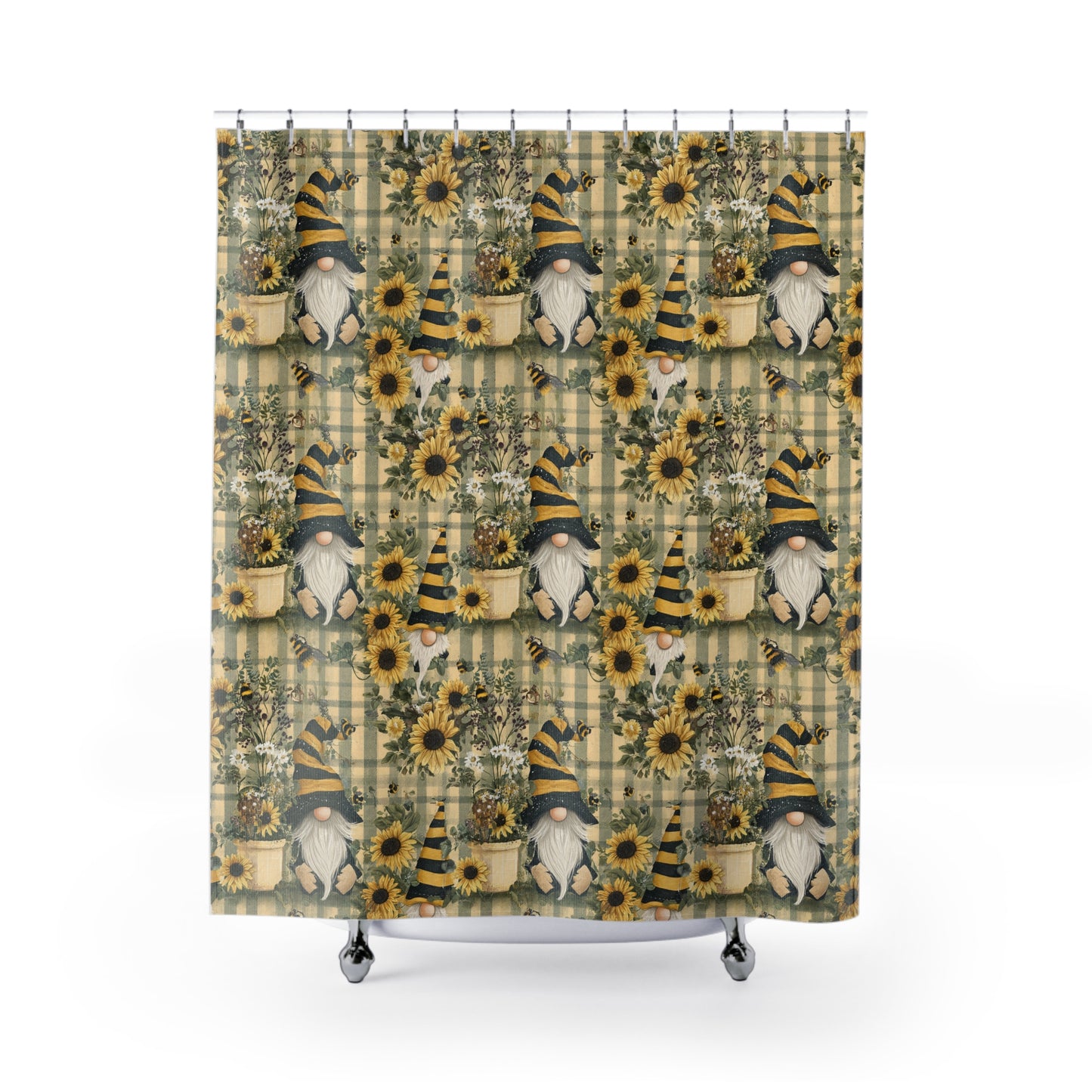 Whimsical Gnome & Sunflower Shower Curtain, Rustic Bathroom Decor, Farmhouse Style, Gift for Nature Lovers, Seasonal Home Accent