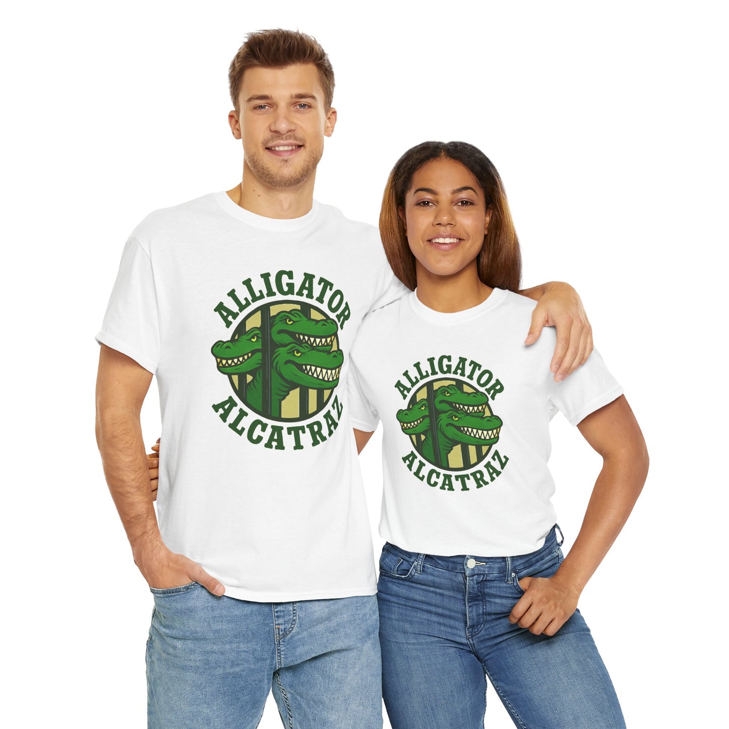 Alligator Alcatraz Unisex Heavy Cotton Tee, Fun Graphic Tee, Casual Wear, Gift for Animal Lovers, Summer Fashion, Unique T-Shirt