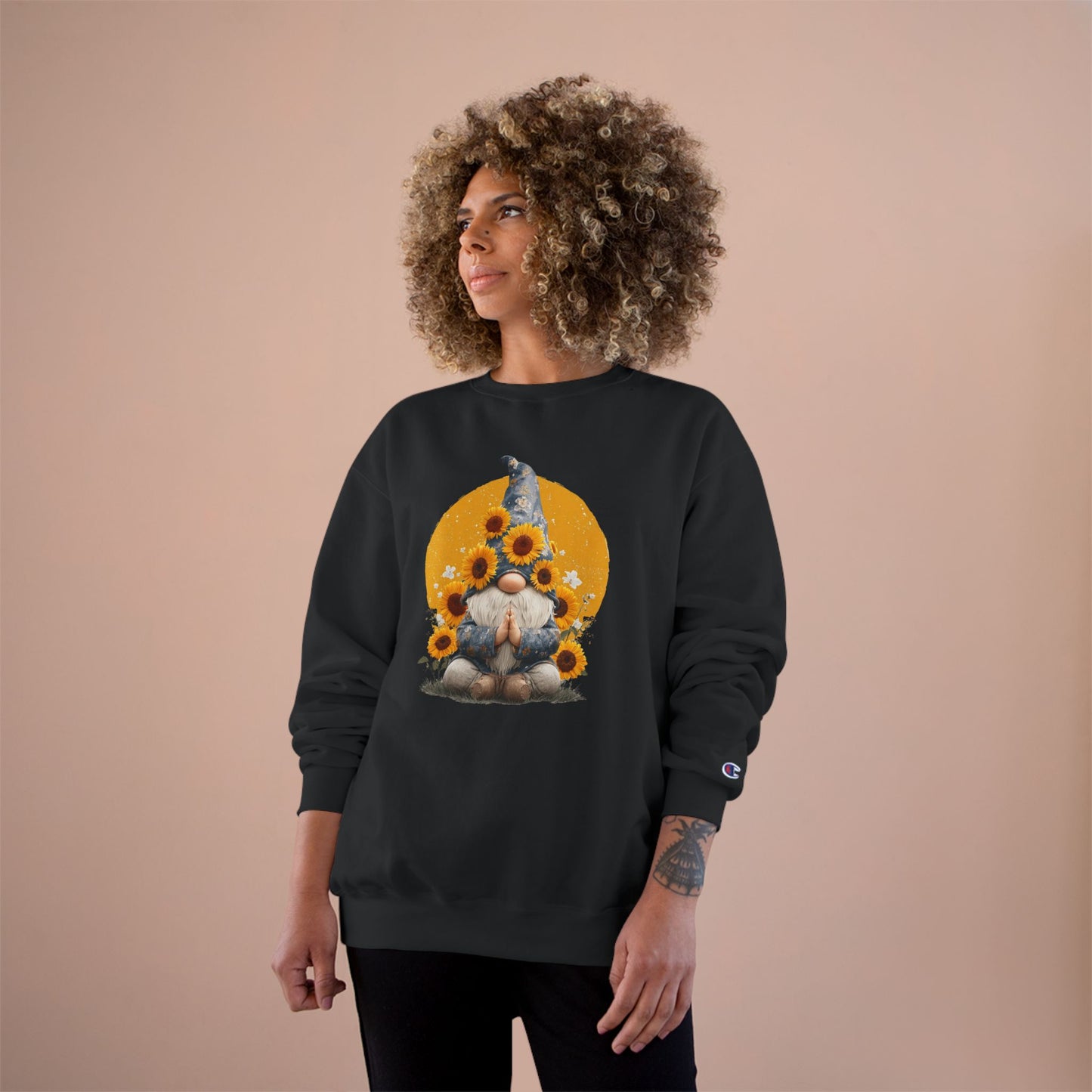 Sunflower Gnome Champion Sweatshirt, Cozy Fall Sweater, Perfect for Gifting, Birthday, Autumn Fashion, Cute Sweatshirt