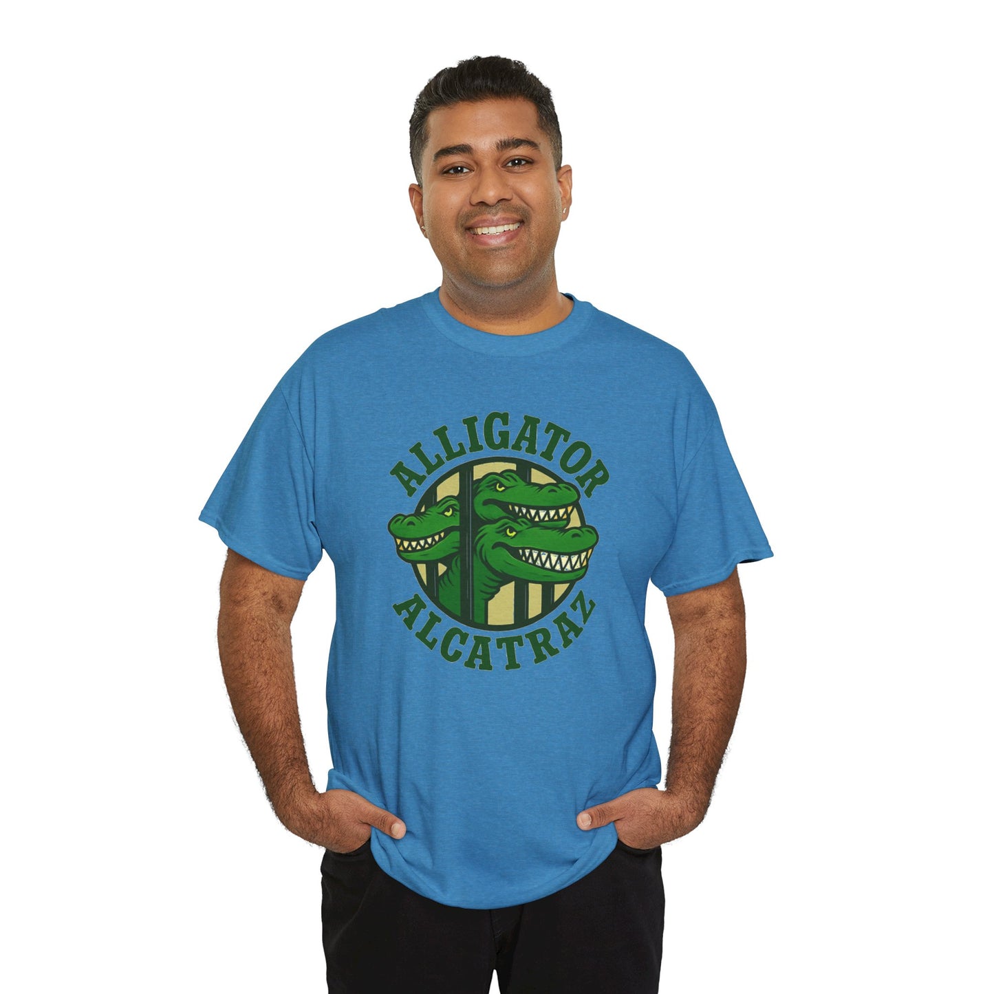 Alligator Alcatraz Unisex Heavy Cotton Tee, Fun Graphic Tee, Casual Wear, Gift for Animal Lovers, Summer Fashion, Unique T-Shirt