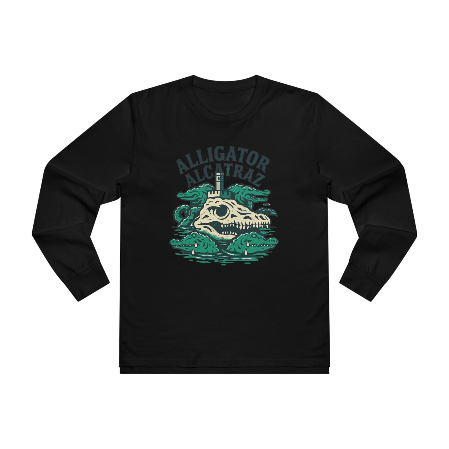 Alligator Alcatraz Longsleeve Tee for Men | Casual Style, Gift for Adventurers, Unique Graphic Tee, Eco-Friendly Fashion, Perfect for Travel