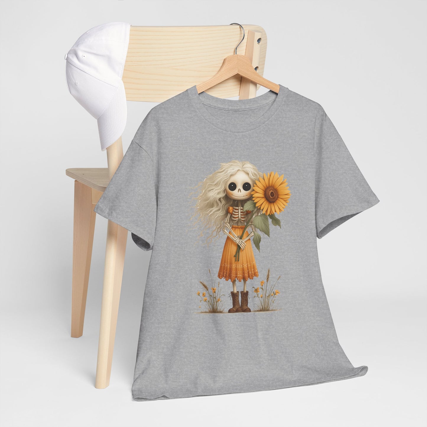 Sunflower Gothic Girl Unisex Cotton Tee, Boho T-Shirt, Gift for Autumn, Casual Wear, Harvest Festival Top, Halloween Shirt