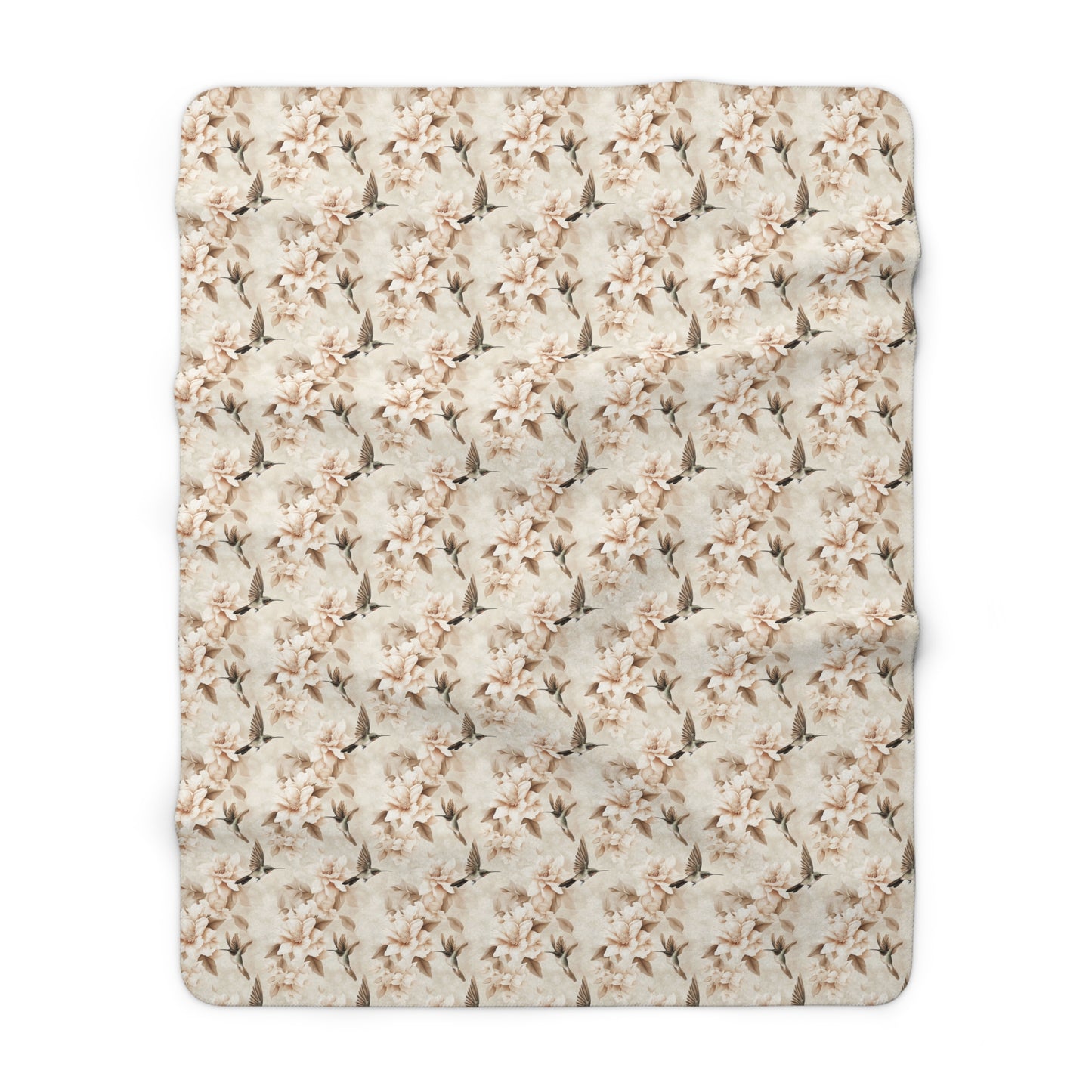 Sherpa Fleece Blanket - Ivory Hummingbirds